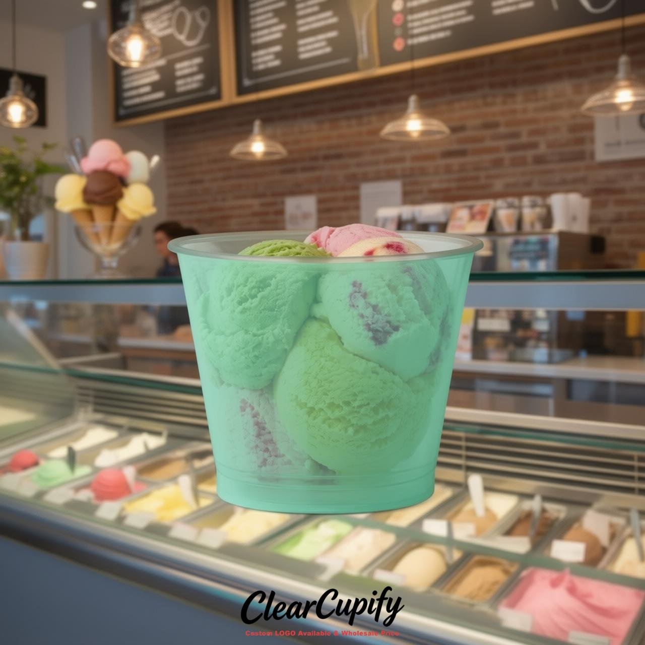 Mint Green Clear Plastic Ice Cream Cups Wholesale with Custom Logo