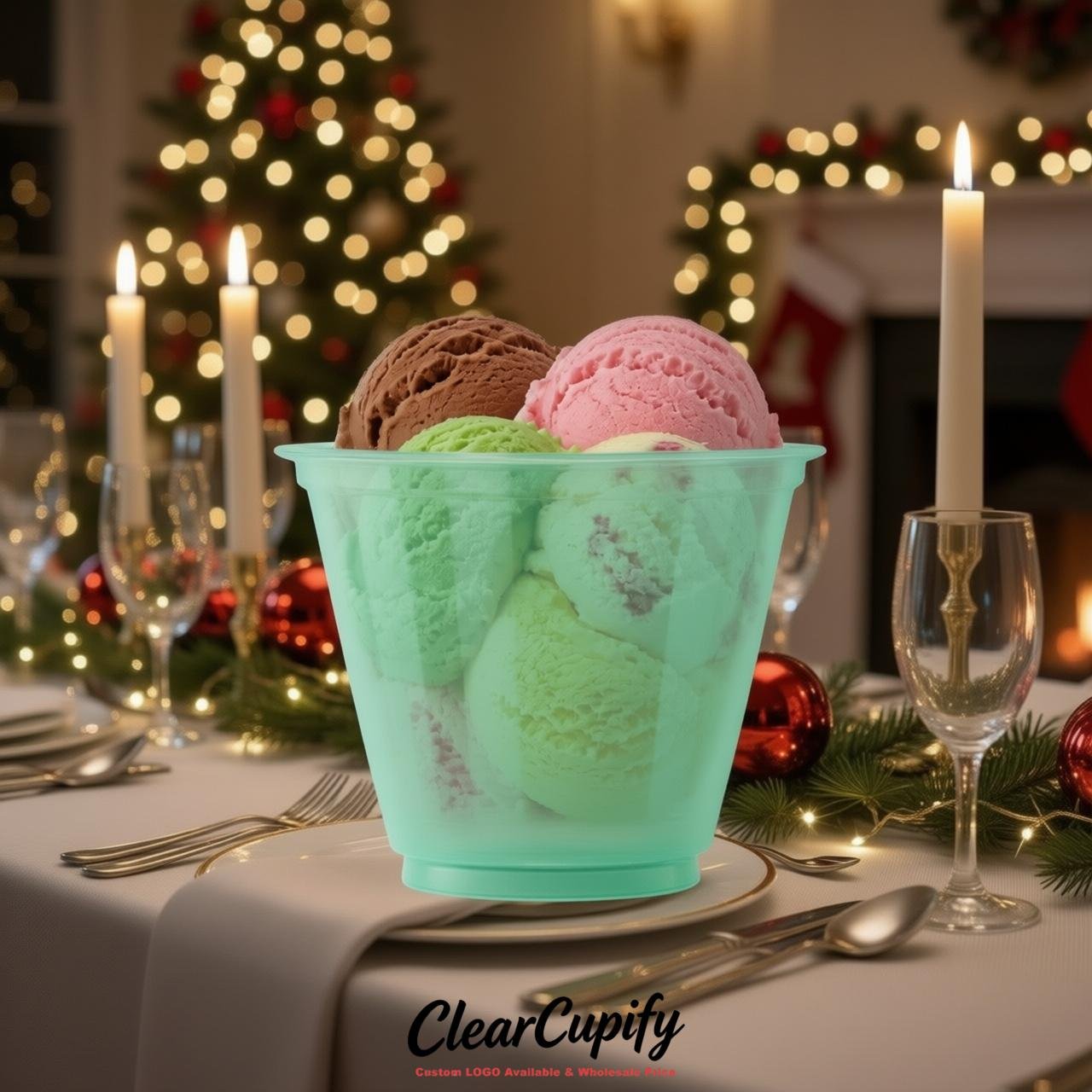 Mint Green Clear Plastic Ice Cream Cups Wholesale with Custom Logo