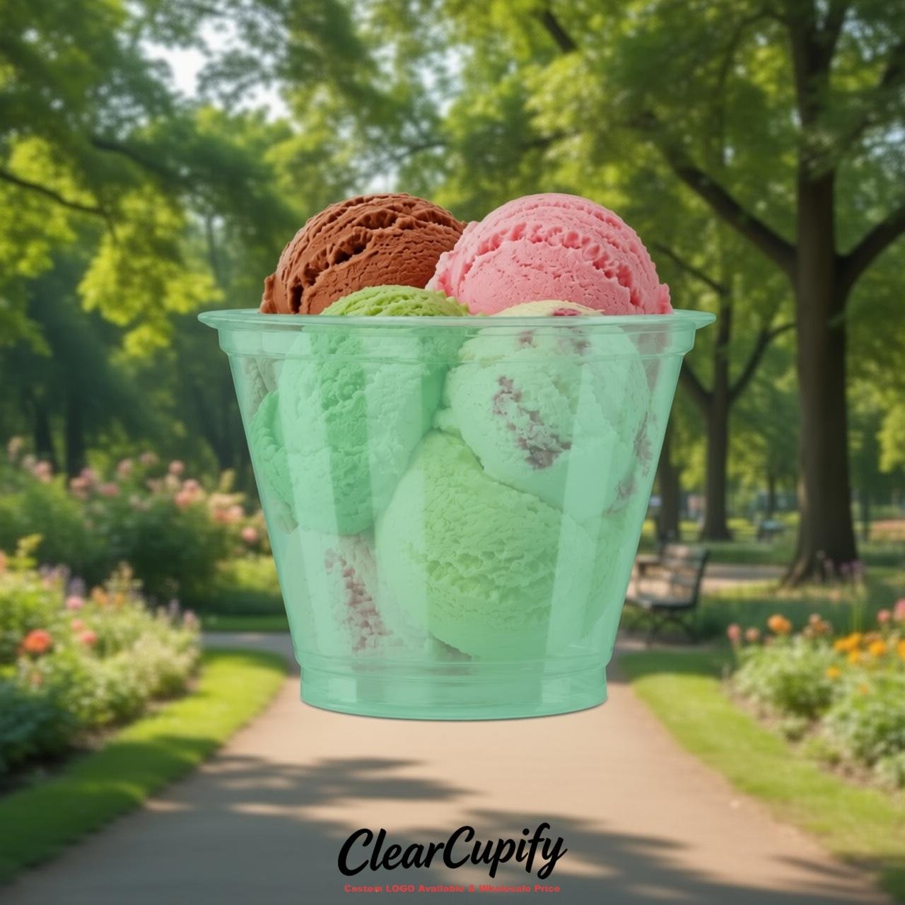 Mint Green Clear Plastic Ice Cream Cups Wholesale with Custom Logo