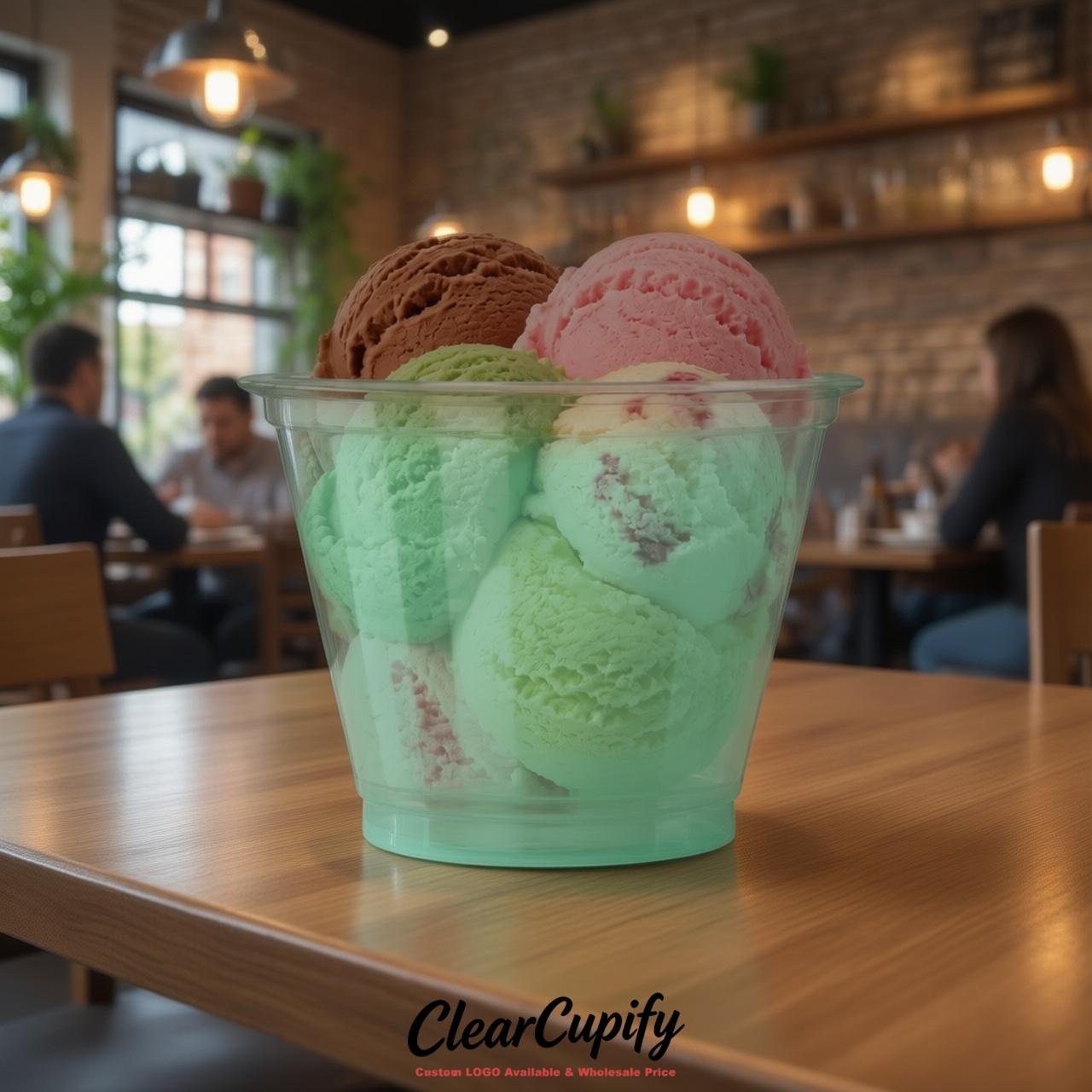 Mint Green Clear Plastic Ice Cream Cups Wholesale with Custom Logo