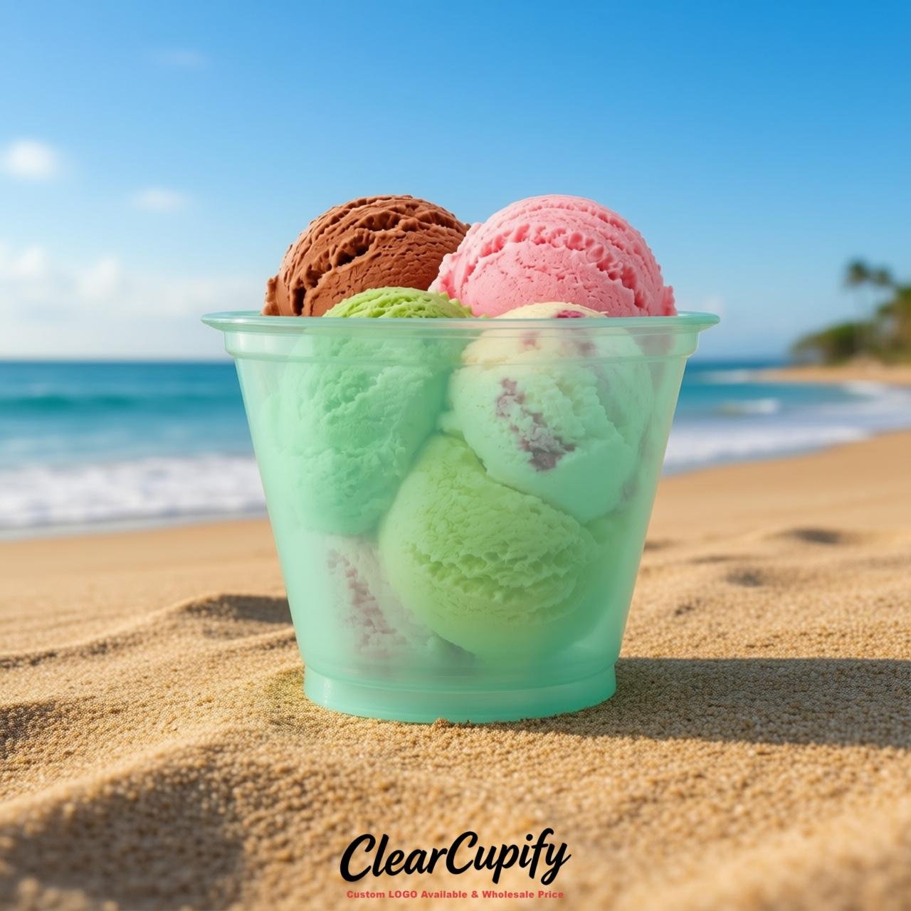Mint Green Clear Plastic Ice Cream Cups Wholesale with Custom Logo