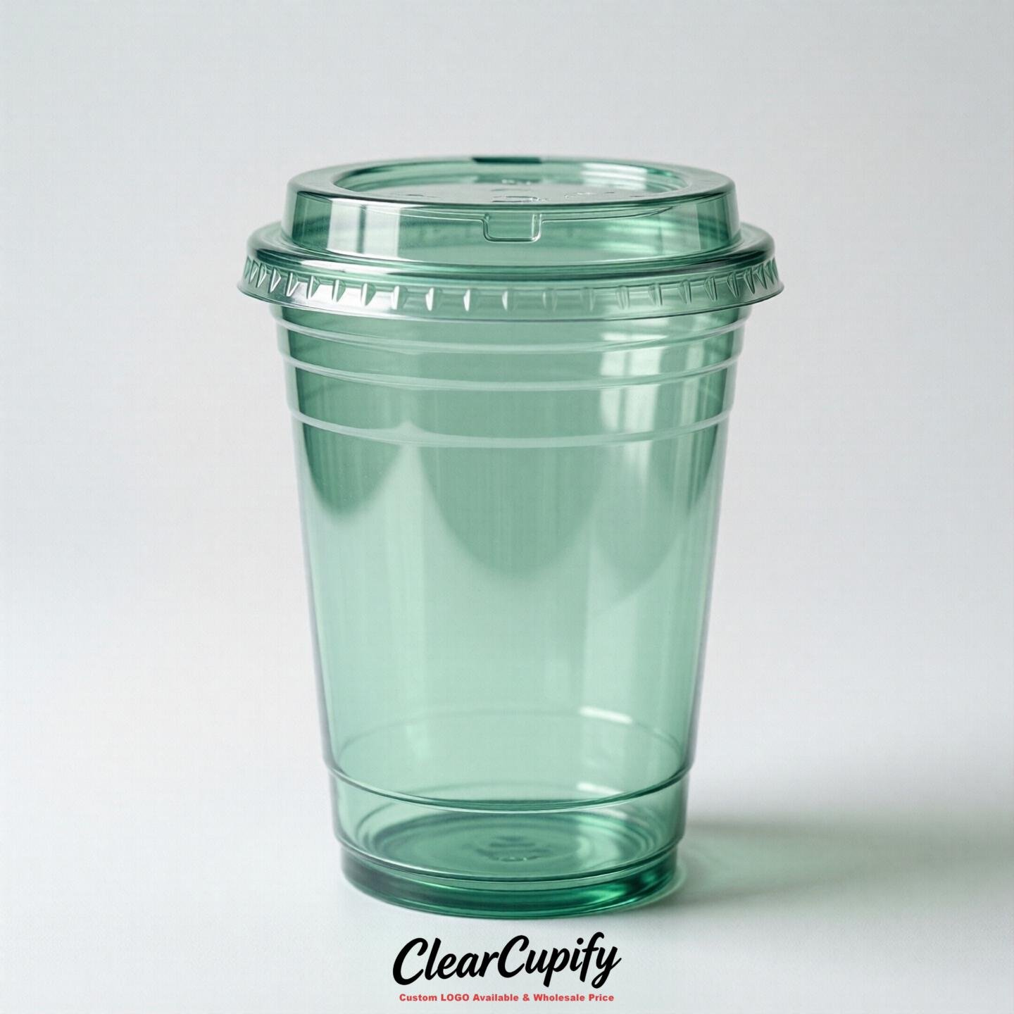 Blank Translucent Mint Green Clear Plastic Cups with Lids - Choice of PET/PP/PLA