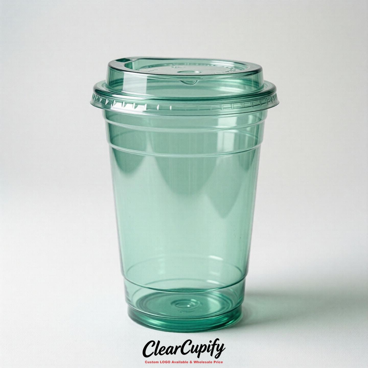 Blank Translucent Mint Green Clear Plastic Cups with Lids - Choice of PET/PP/PLA