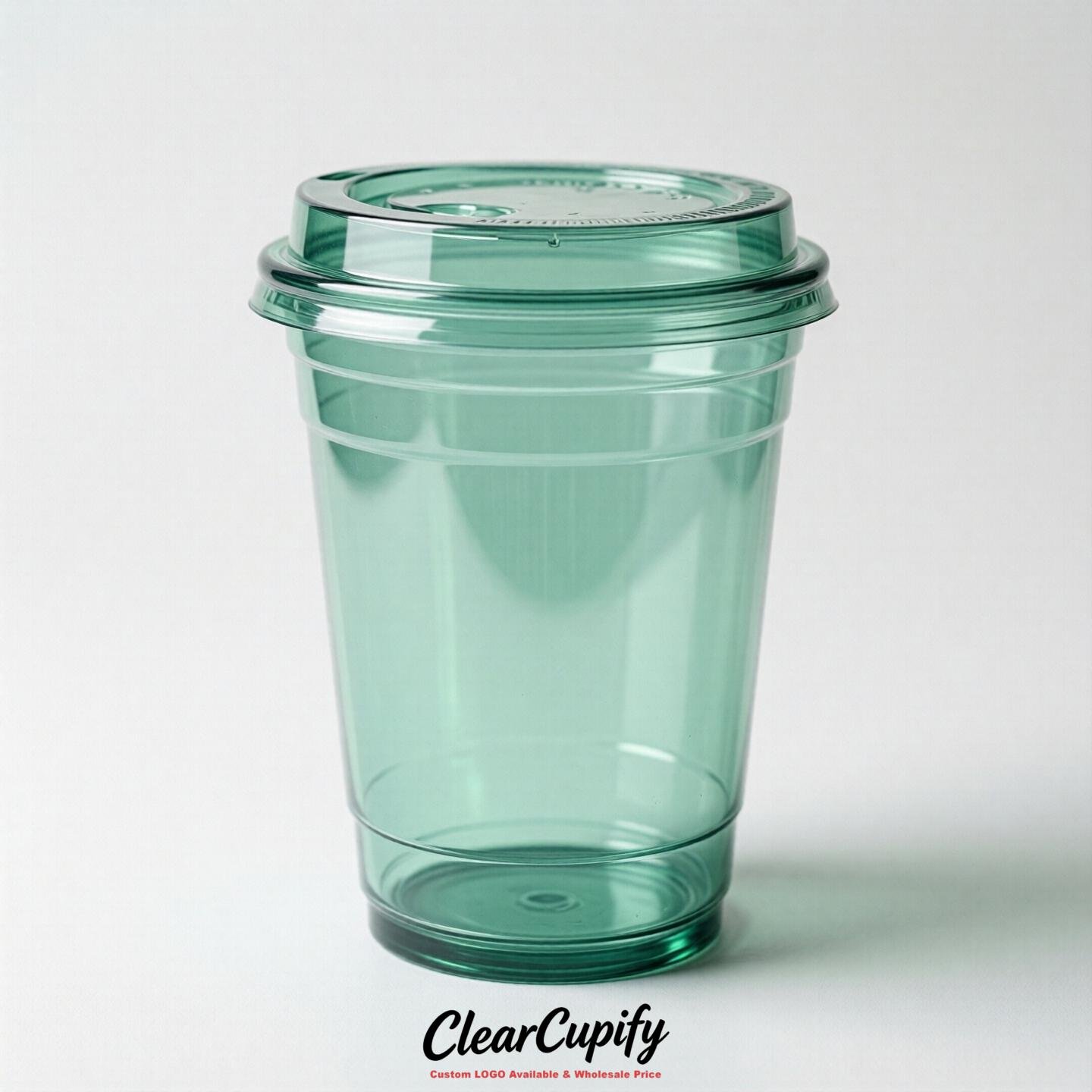 Blank Translucent Mint Green Clear Plastic Cups with Lids - Choice of PET/PP/PLA