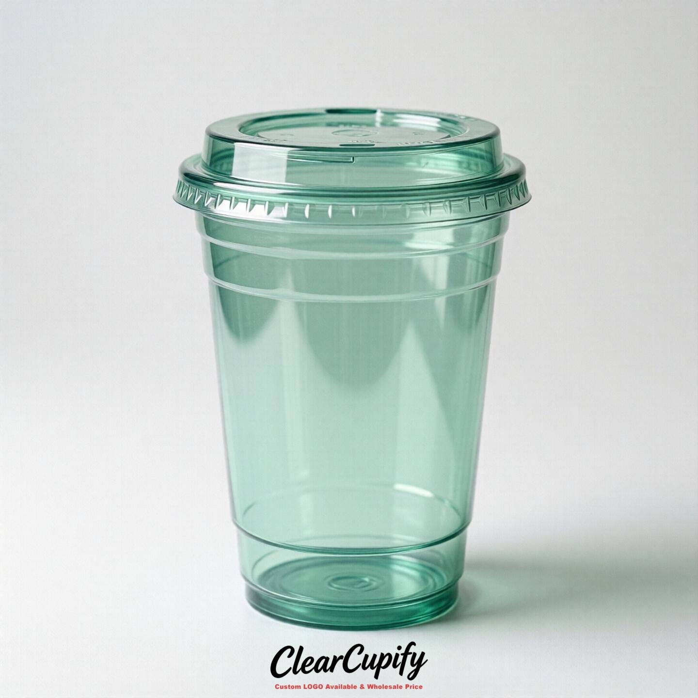 Blank Translucent Mint Green Clear Plastic Cups with Lids - Choice of PET/PP/PLA