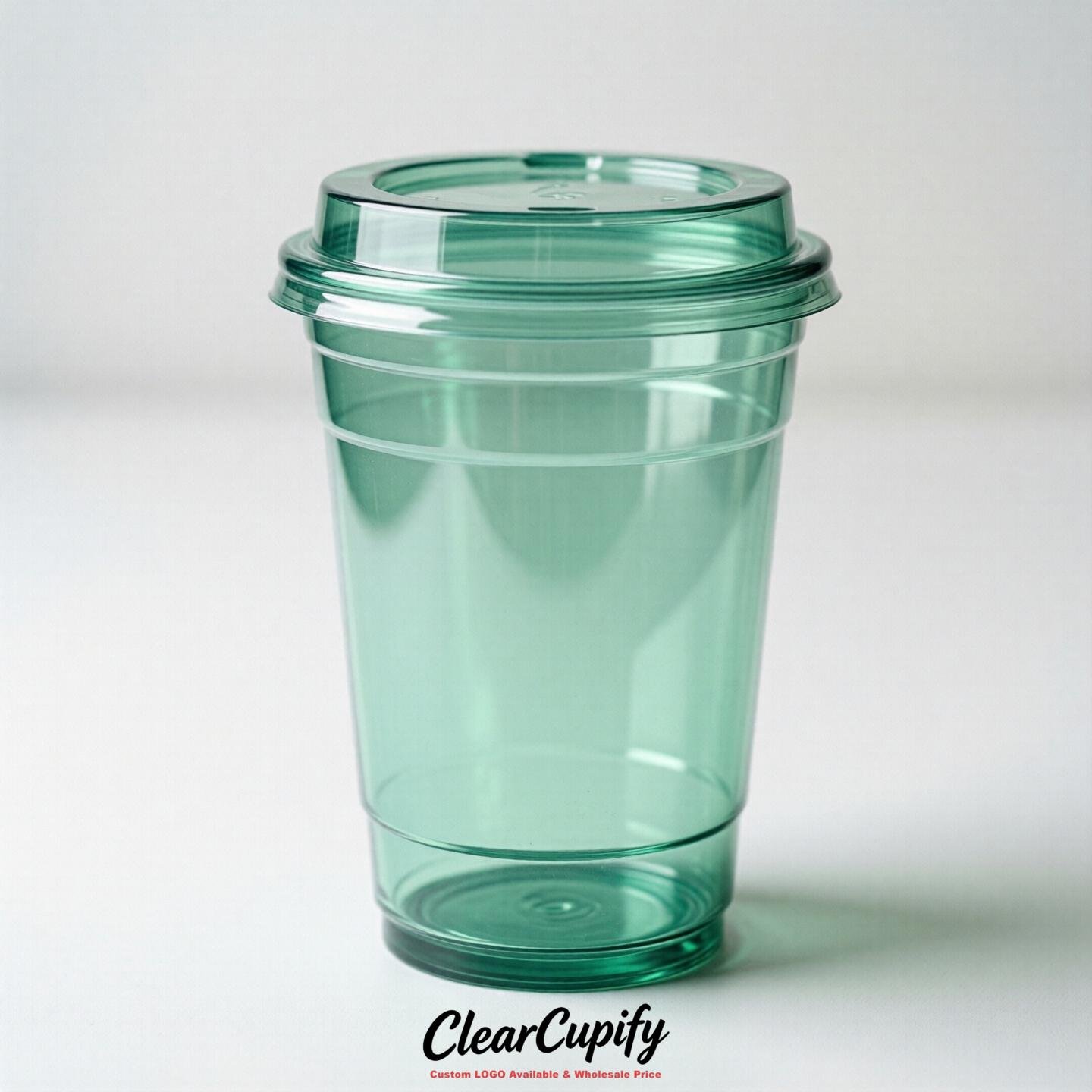 Blank Translucent Mint Green Clear Plastic Cups with Lids - Choice of PET/PP/PLA