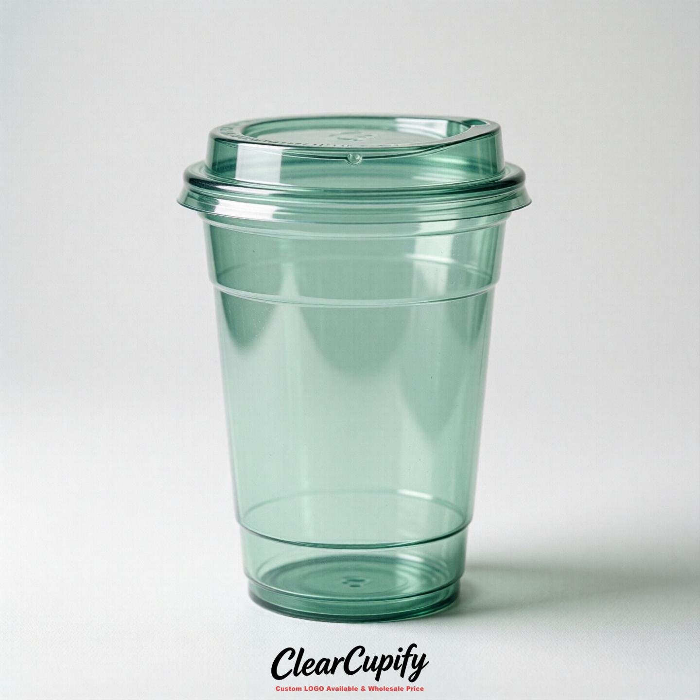 Blank Translucent Mint Green Clear Plastic Cups with Lids - Choice of PET/PP/PLA