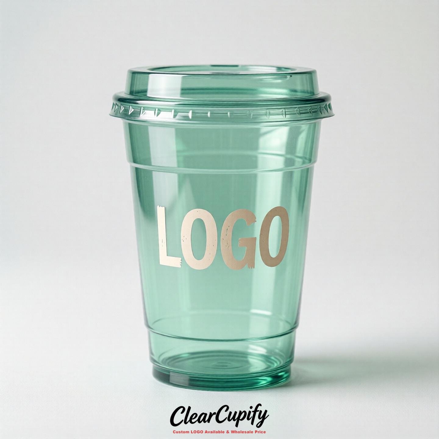 Mint Green Clear Plastic Cups with Custom Logo 12oz / 16oz / 20oz / 24oz / 32oz