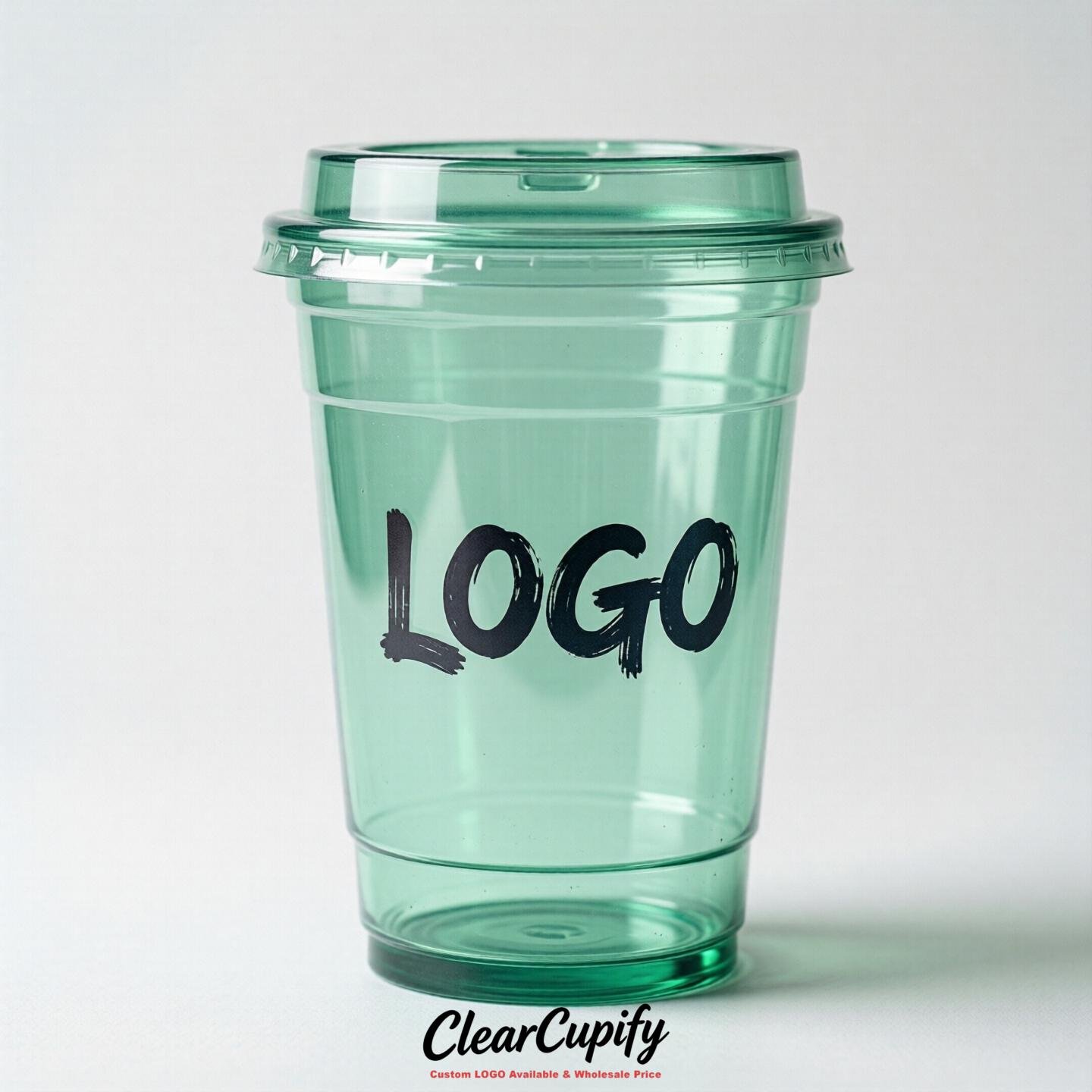 Mint Green Clear Plastic Cups with Custom Logo 12oz / 16oz / 20oz / 24oz / 32oz