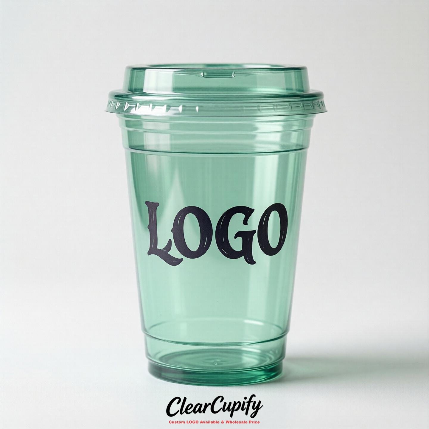 Mint Green Clear Plastic Cups with Custom Logo 12oz / 16oz / 20oz / 24oz / 32oz