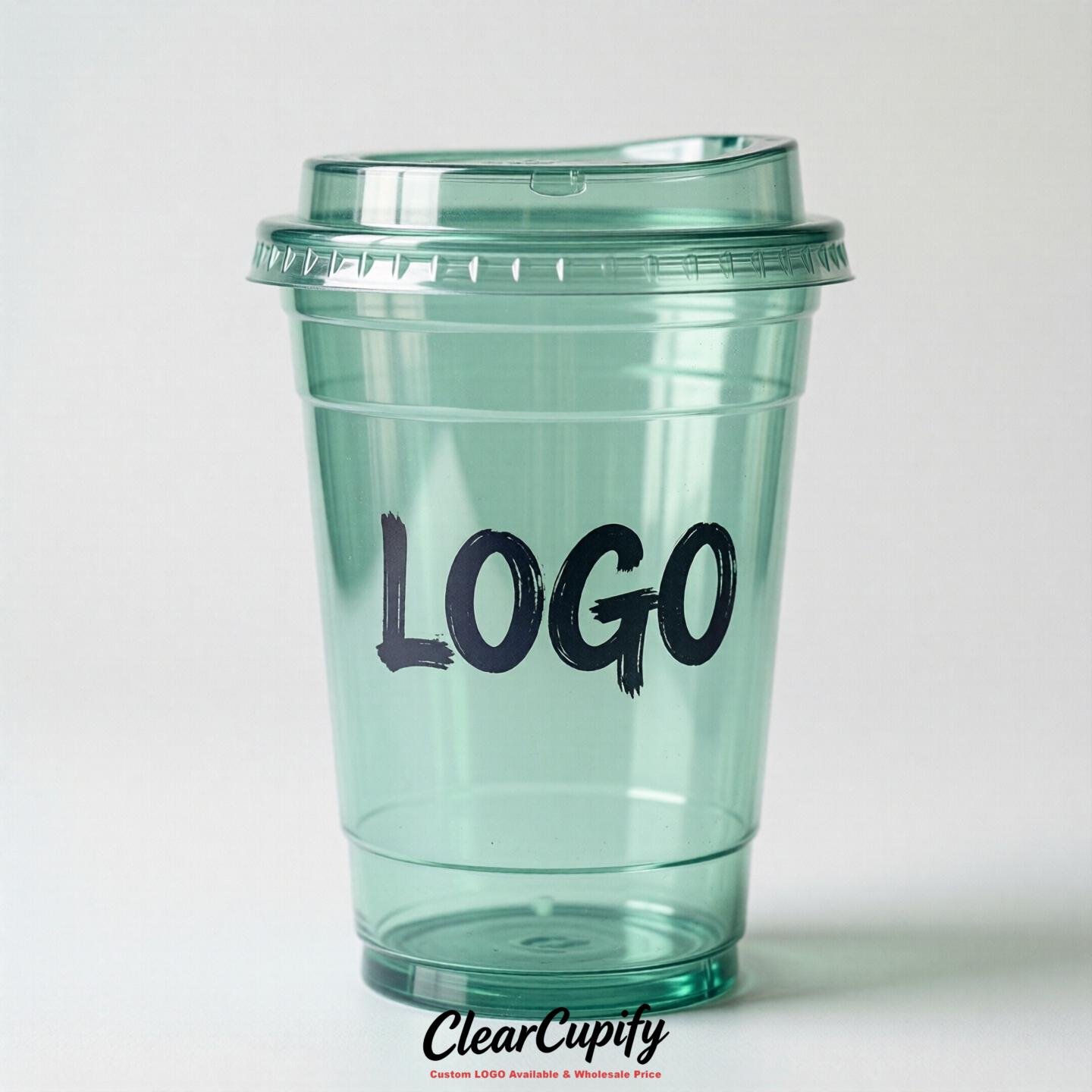 Mint Green Clear Plastic Cups with Custom Logo 12oz / 16oz / 20oz / 24oz / 32oz