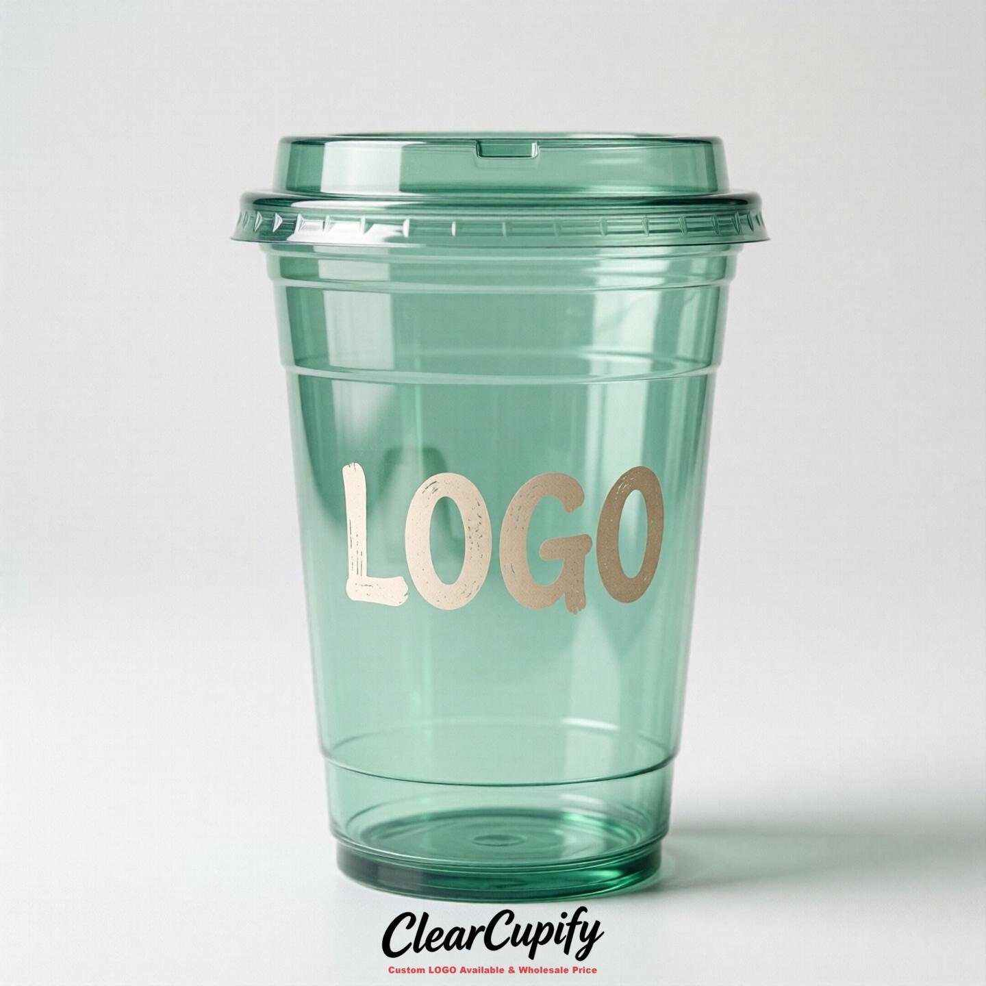 Mint Green Clear Plastic Cups with Custom Logo 12oz / 16oz / 20oz / 24oz / 32oz
