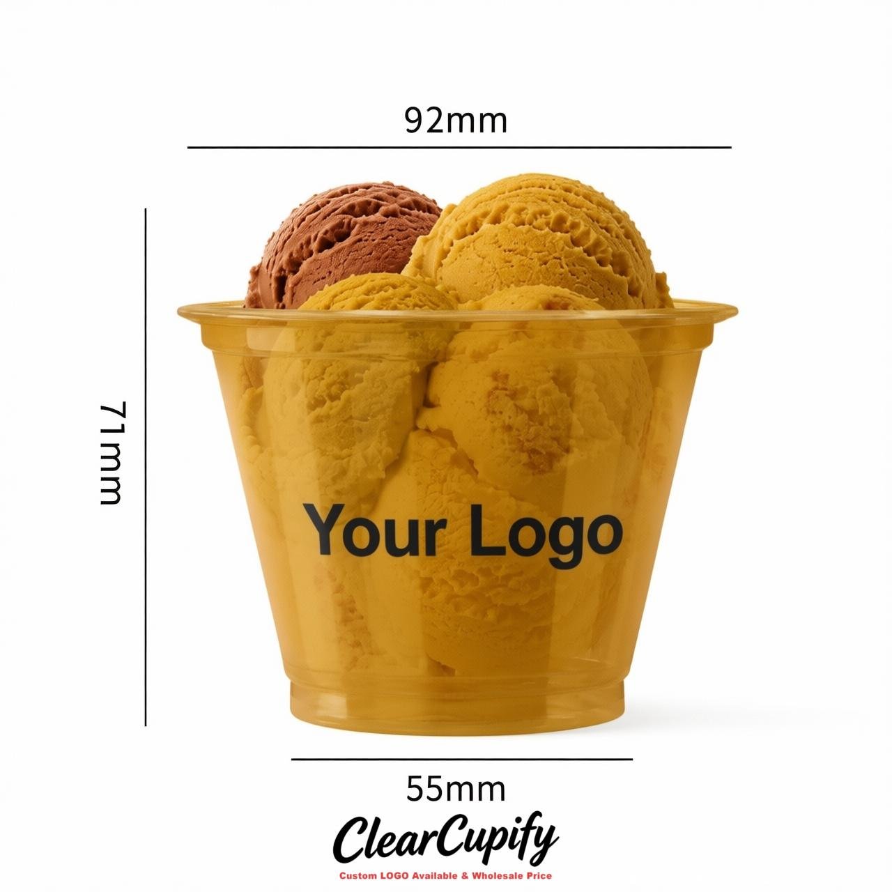 Mustard Clear Plastic Ice Cream Cups Wholesale with Custom Logo