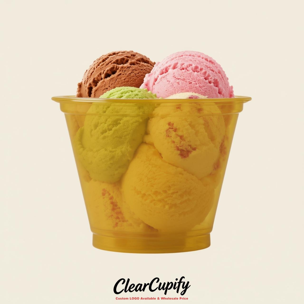 Mustard Clear Plastic Ice Cream Cups Wholesale with Custom Logo