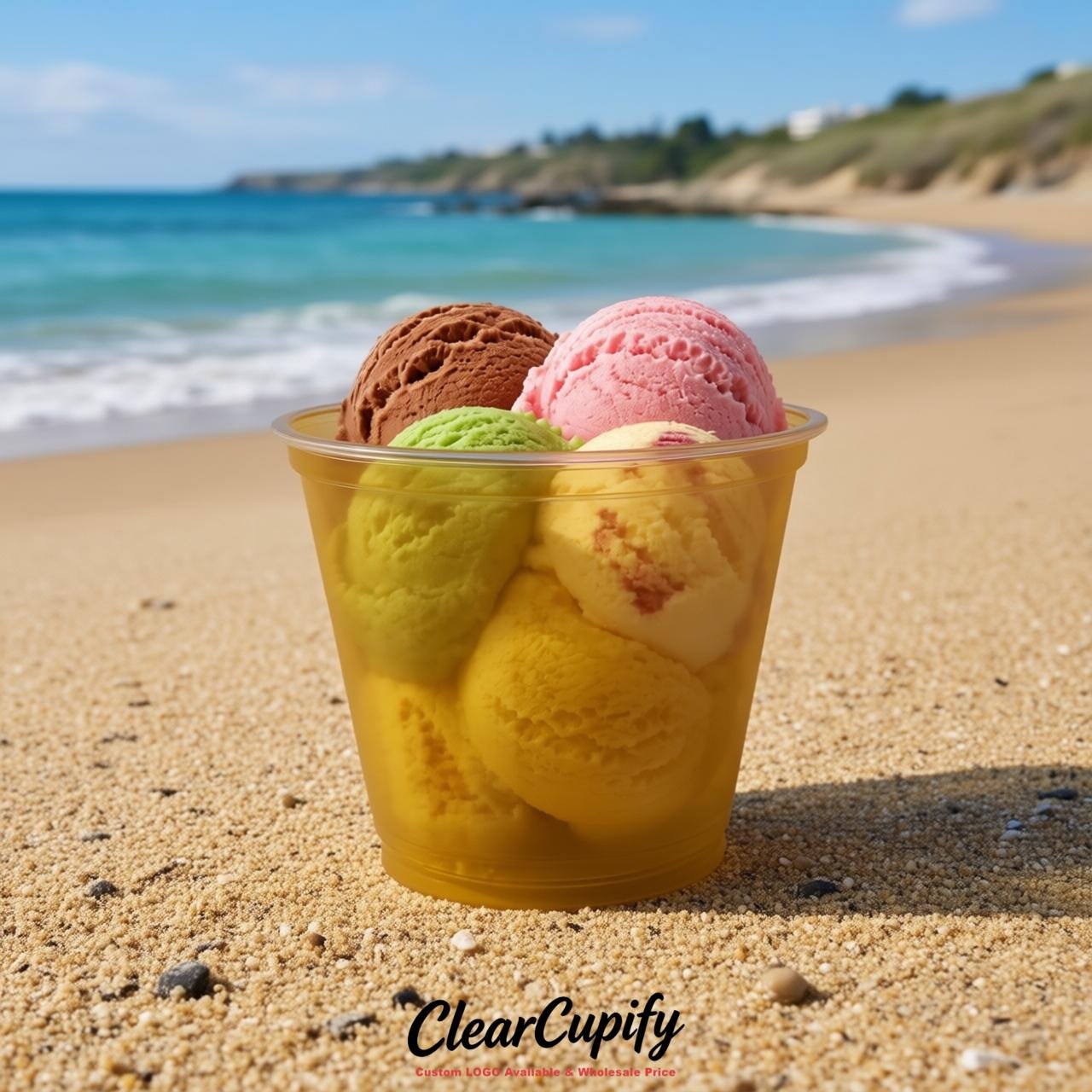 Mustard Clear Plastic Ice Cream Cups Wholesale with Custom Logo