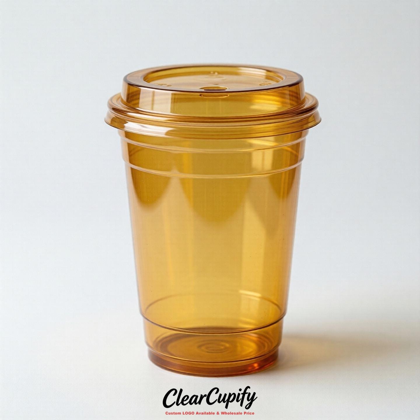 Blank Translucent Mustard Clear Plastic Cups with Lids - Choice of PET/PP/PLA