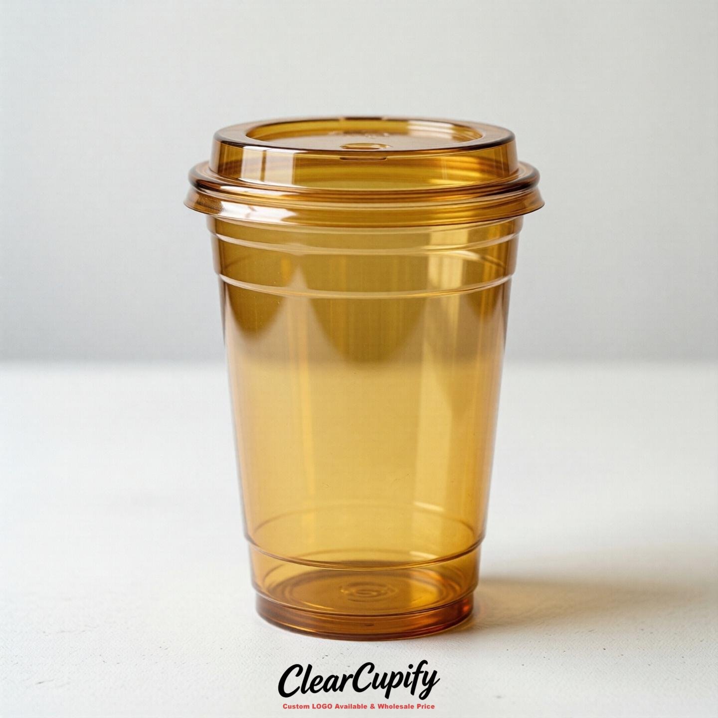 Blank Translucent Mustard Clear Plastic Cups with Lids - Choice of PET/PP/PLA