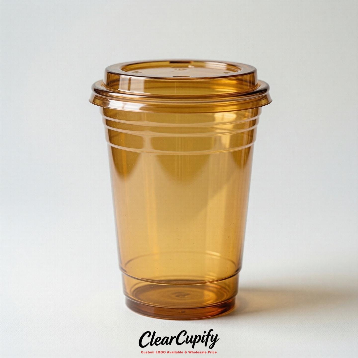 Blank Translucent Mustard Clear Plastic Cups with Lids - Choice of PET/PP/PLA
