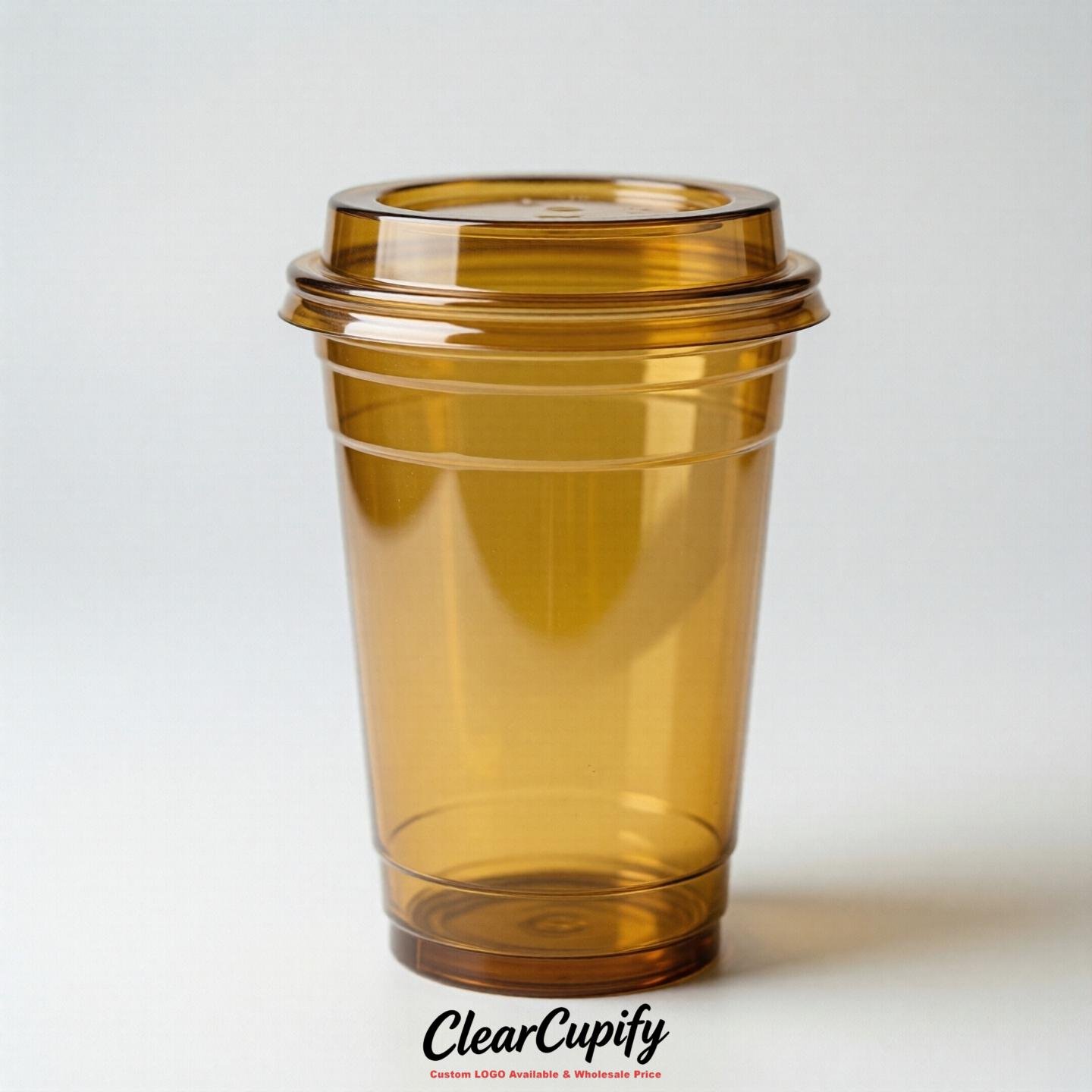 Blank Translucent Mustard Clear Plastic Cups with Lids - Choice of PET/PP/PLA