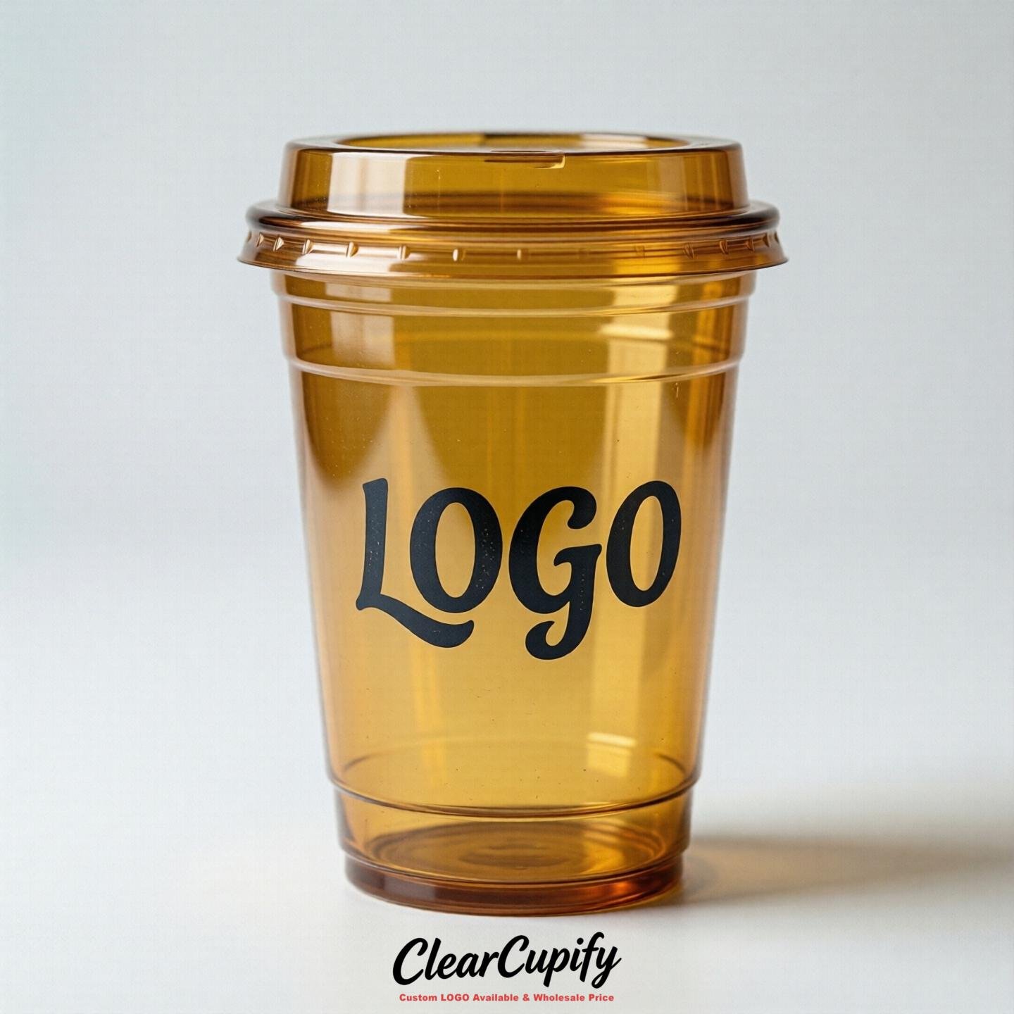 Mustard Clear Plastic Cups with Custom Logo 12oz / 16oz / 20oz / 24oz / 32oz