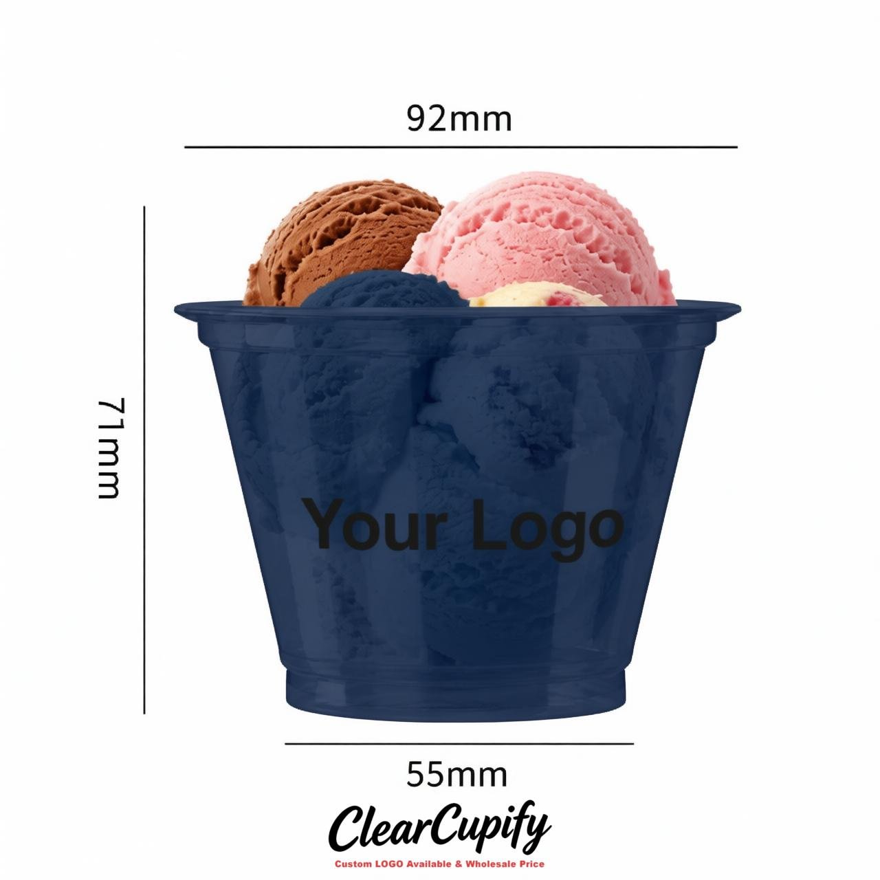 Navy Blue Clear Plastic Ice Cream Cups Wholesale with Custom Logo