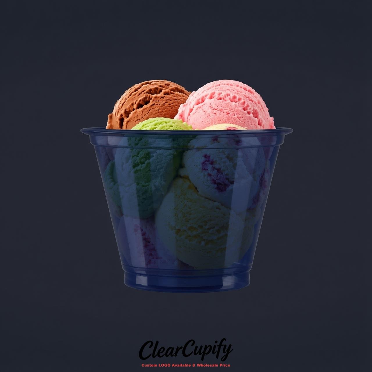 Navy Blue Clear Plastic Ice Cream Cups Wholesale with Custom Logo
