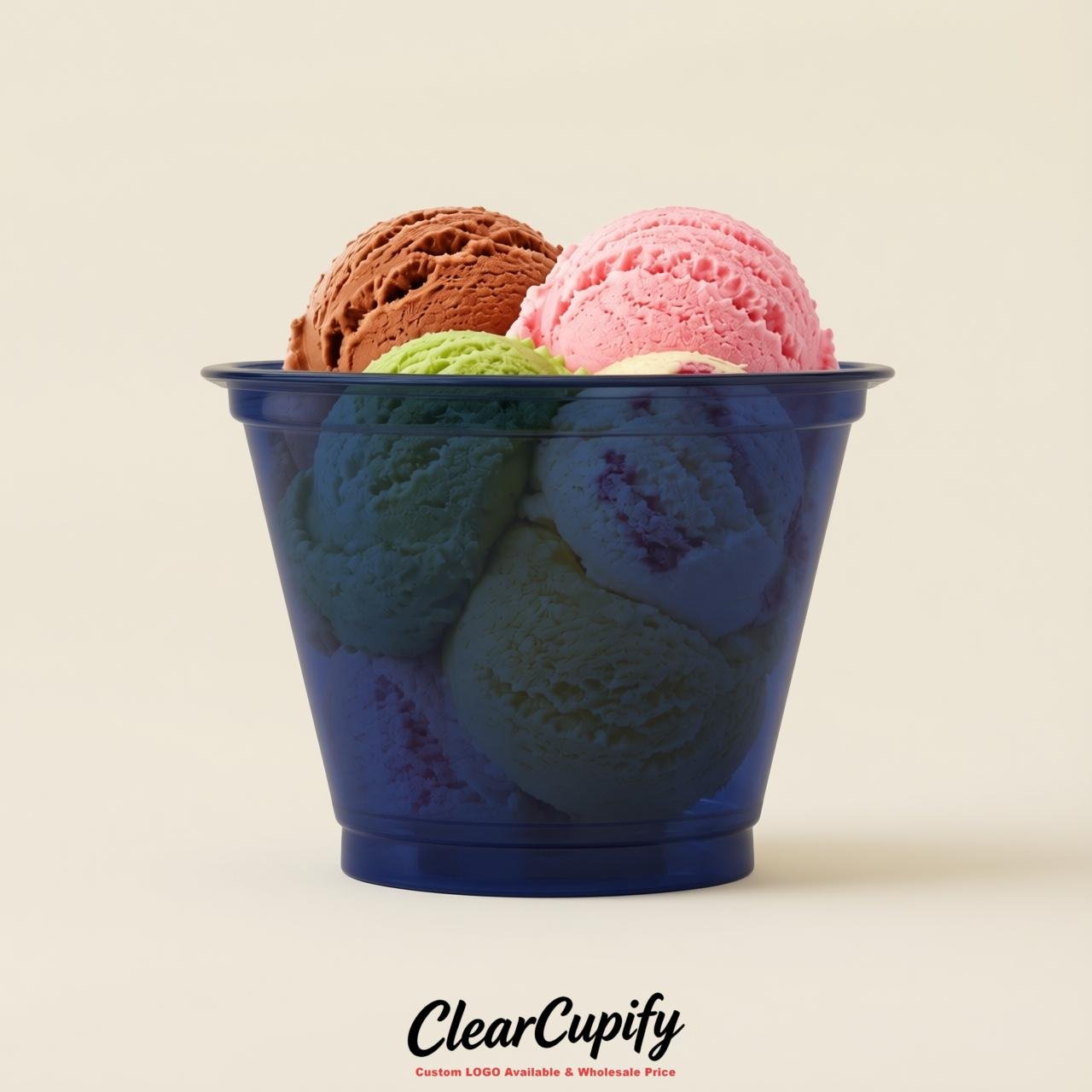 Navy Blue Clear Plastic Ice Cream Cups Wholesale with Custom Logo