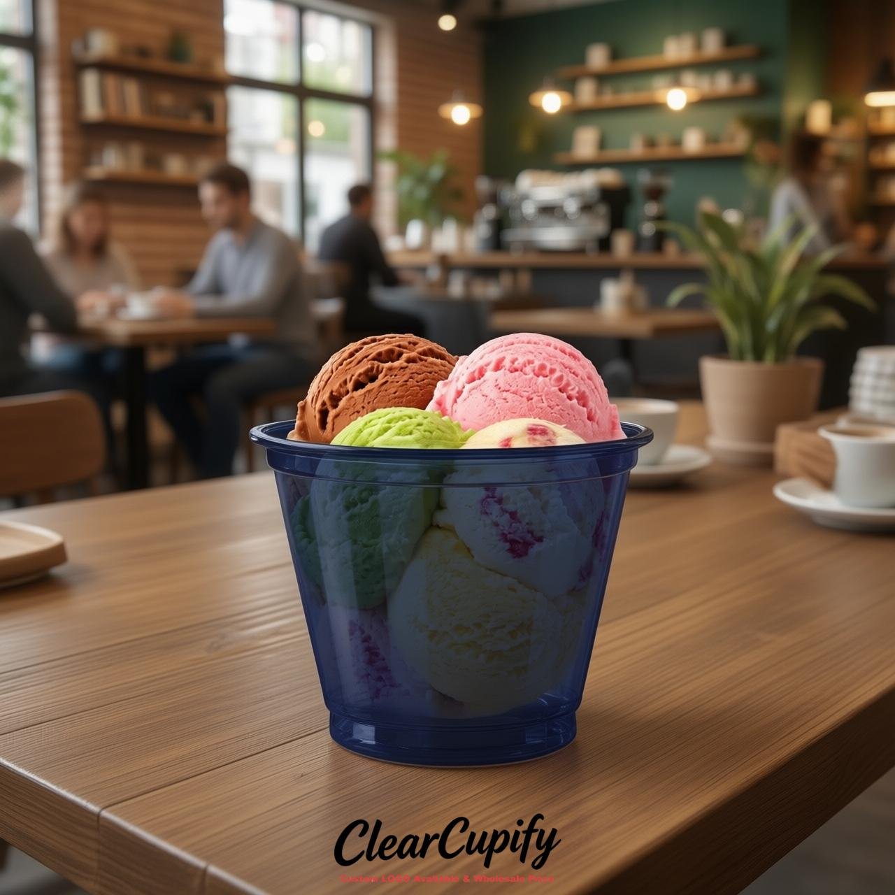 Navy Blue Clear Plastic Ice Cream Cups Wholesale with Custom Logo