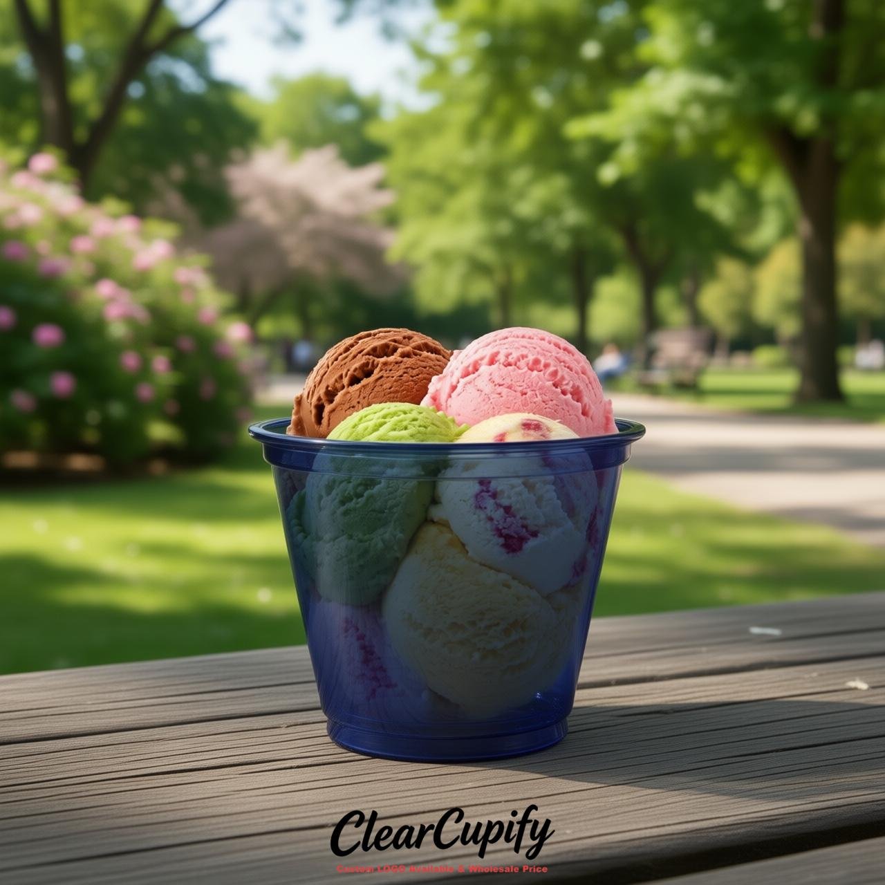 Navy Blue Clear Plastic Ice Cream Cups Wholesale with Custom Logo