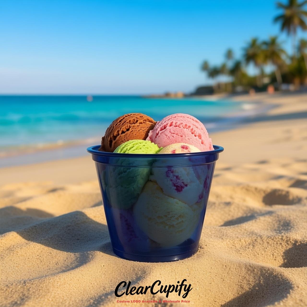 Navy Blue Clear Plastic Ice Cream Cups Wholesale with Custom Logo