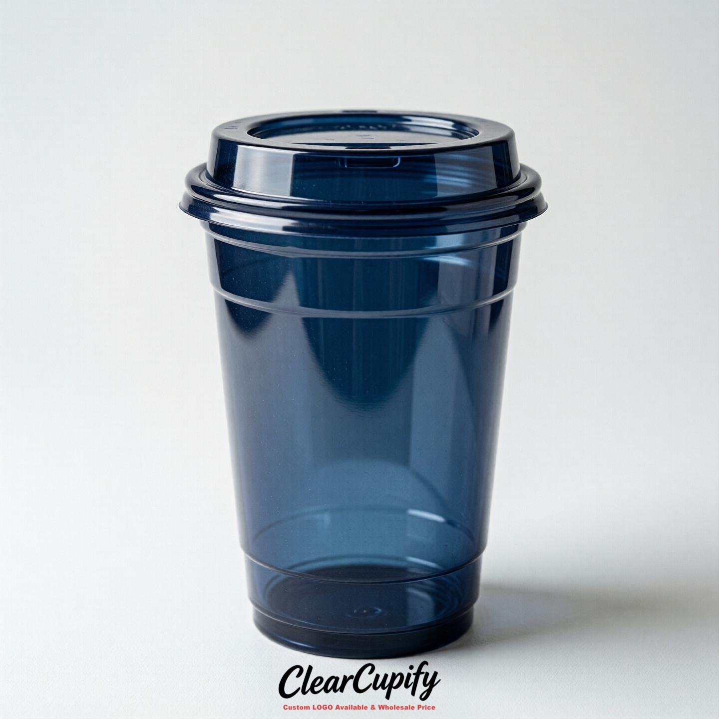 Blank Translucent Navy Blue Clear Plastic Cups with Lids - Choice of PET/PP/PLA