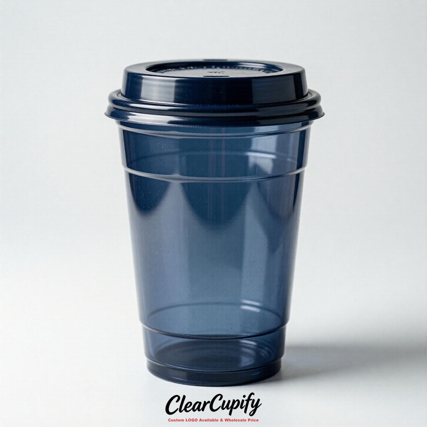 Blank Translucent Navy Blue Clear Plastic Cups with Lids - Choice of PET/PP/PLA