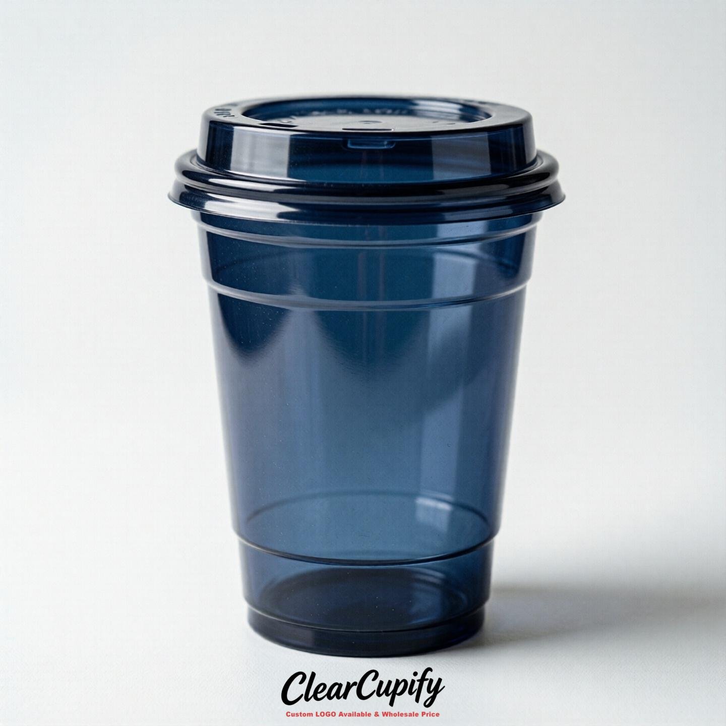 Blank Translucent Navy Blue Clear Plastic Cups with Lids - Choice of PET/PP/PLA