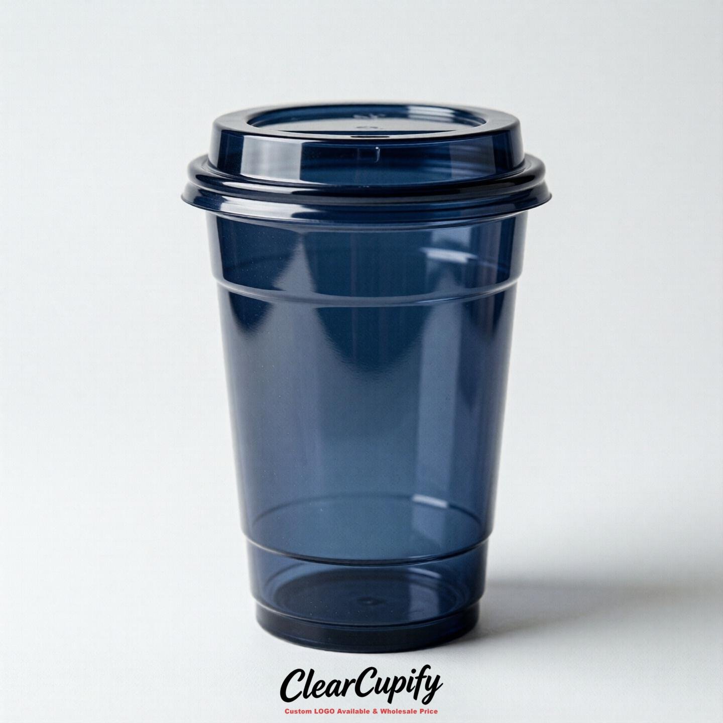 Blank Translucent Navy Blue Clear Plastic Cups with Lids - Choice of PET/PP/PLA