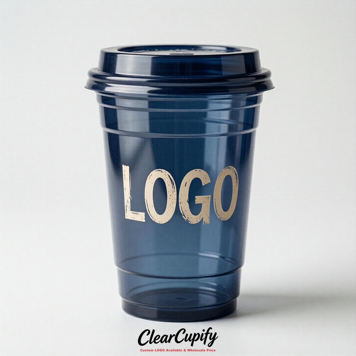 Navy Blue Clear Plastic Cups with Custom Logo 12oz / 16oz / 20oz / 24oz / 32oz