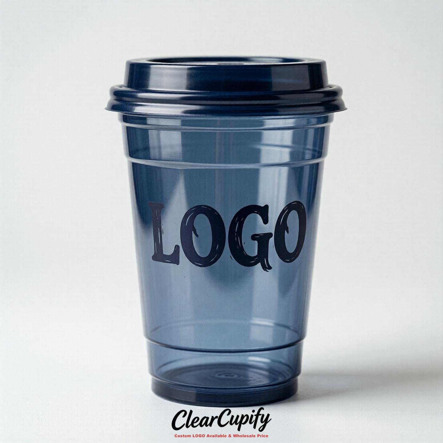 Navy Blue Clear Plastic Cups with Custom Logo 12oz / 16oz / 20oz / 24oz / 32oz