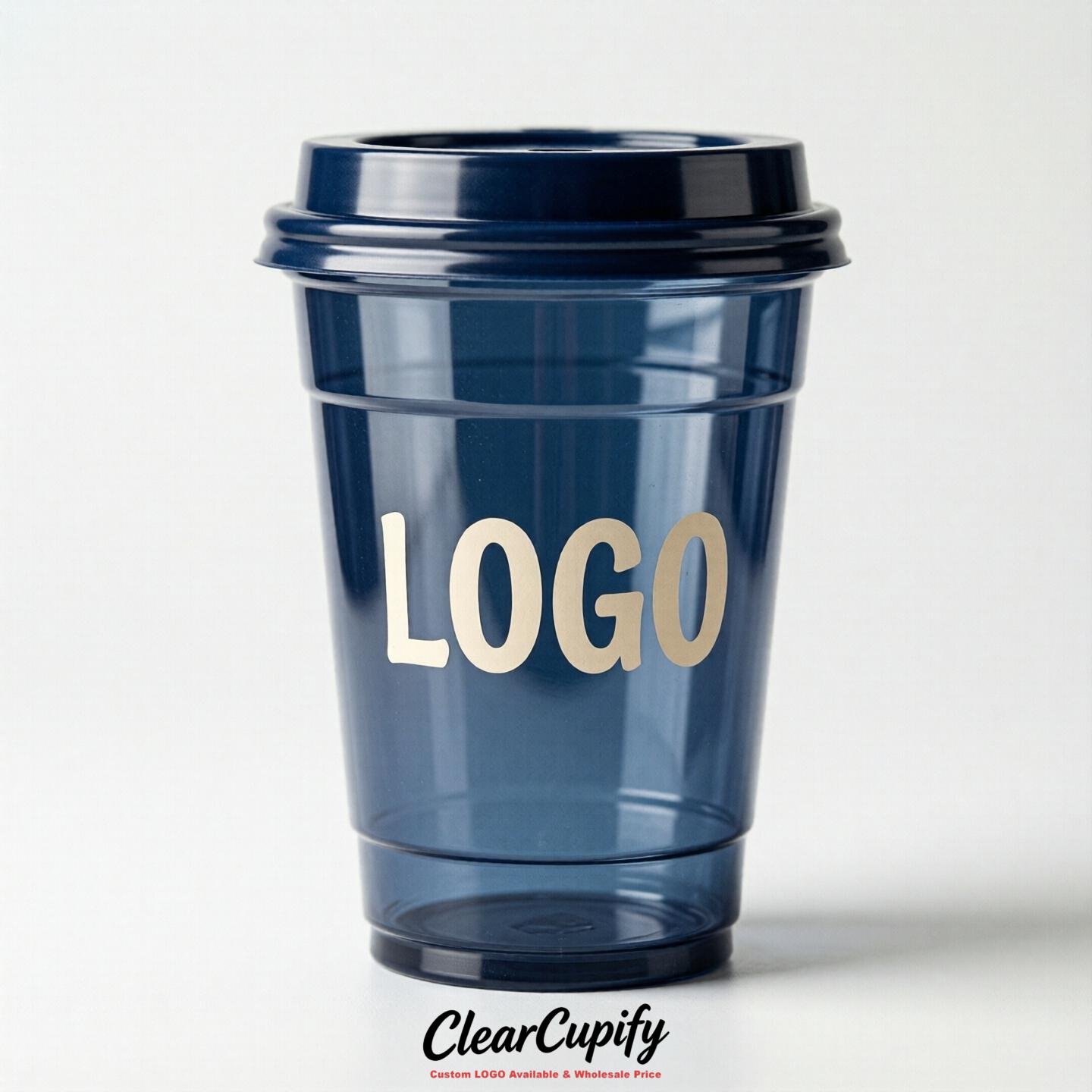 Navy Blue Clear Plastic Cups with Custom Logo 12oz / 16oz / 20oz / 24oz / 32oz