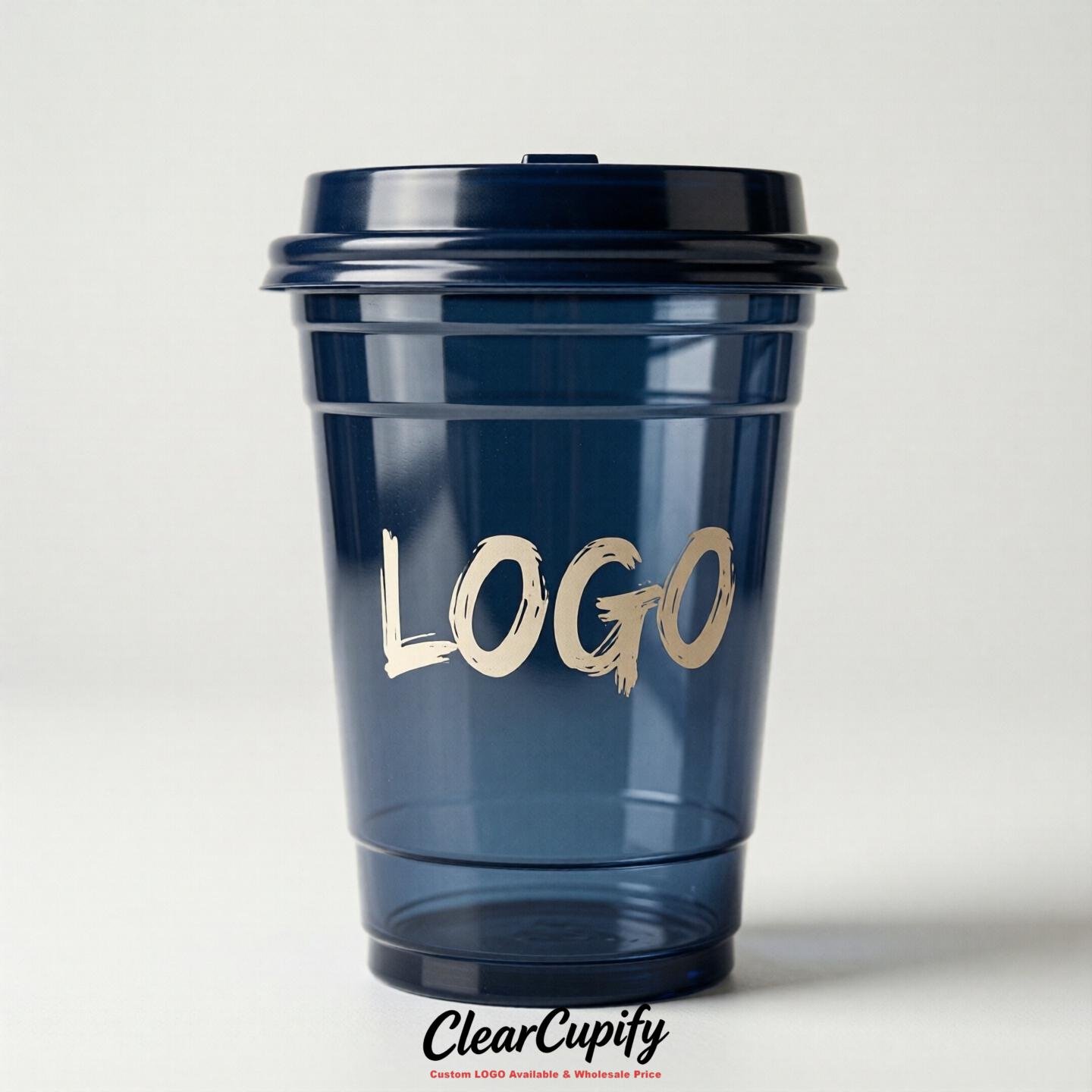 Navy Blue Clear Plastic Cups with Custom Logo 12oz / 16oz / 20oz / 24oz / 32oz
