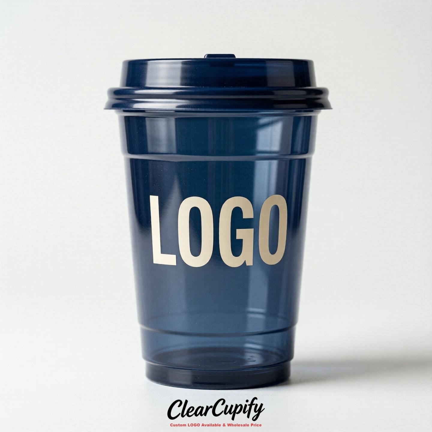 Navy Blue Clear Plastic Cups with Custom Logo 12oz / 16oz / 20oz / 24oz / 32oz