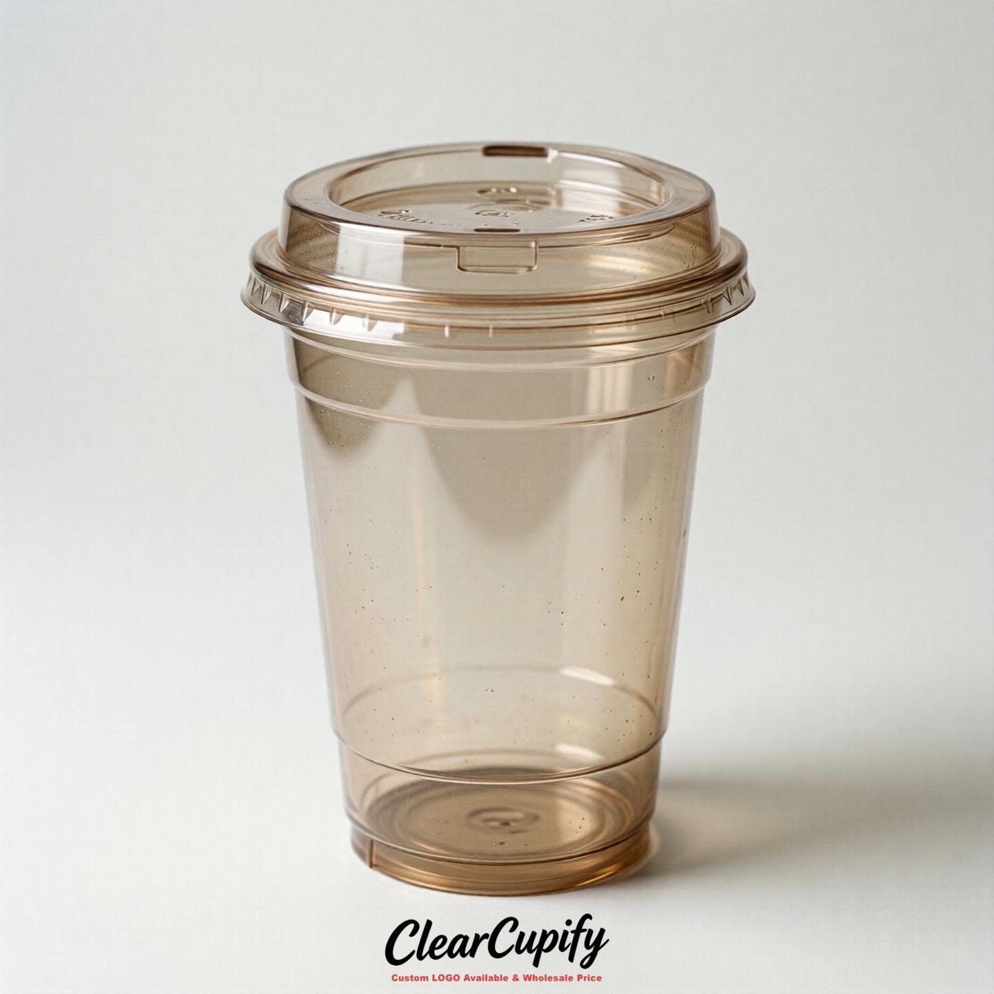Blank Translucent Oatmeal Clear Plastic Cups with Lids - Choice of PET/PP/PLA