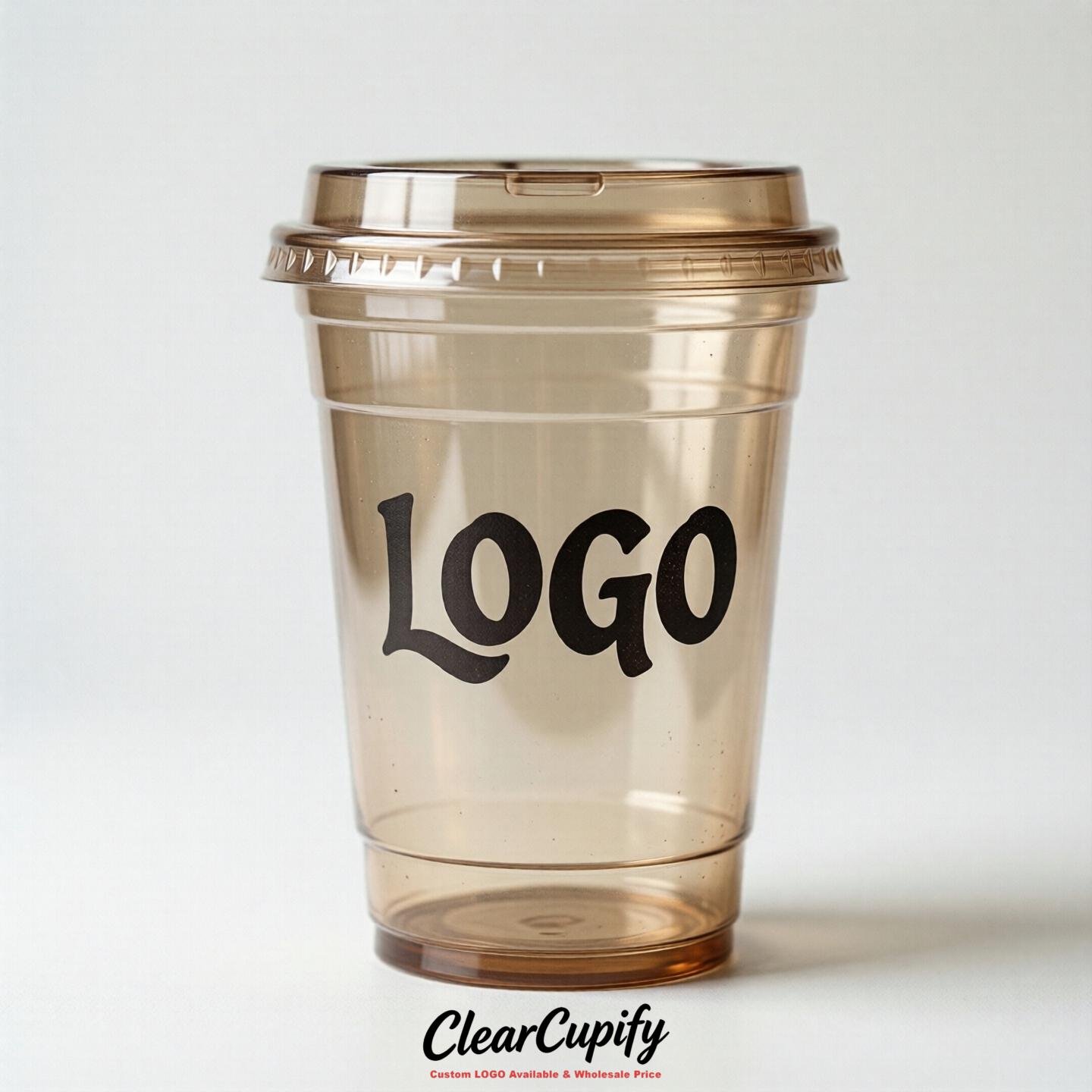 Oatmeal Clear Plastic Cups with Custom Logo 12oz / 16oz / 20oz / 24oz / 32oz