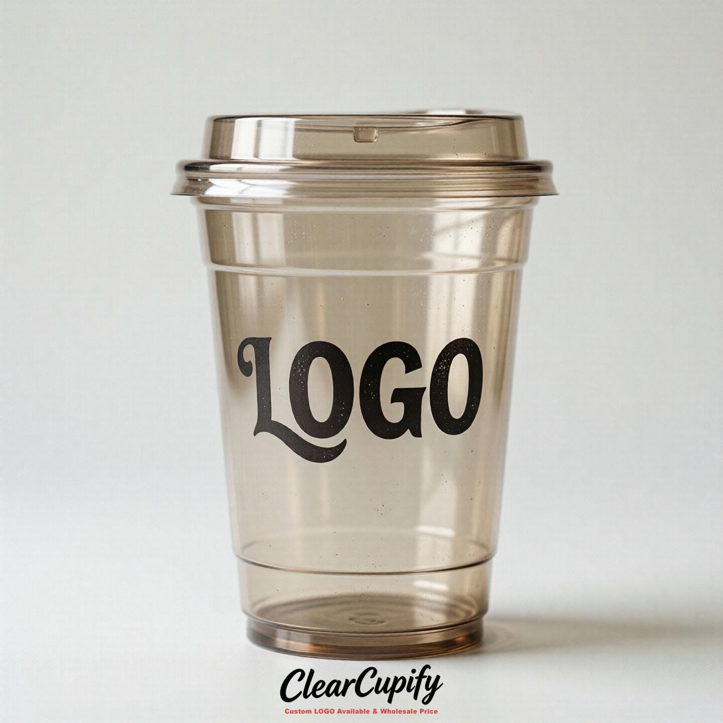Oatmeal Clear Plastic Cups with Custom Logo 12oz / 16oz / 20oz / 24oz / 32oz