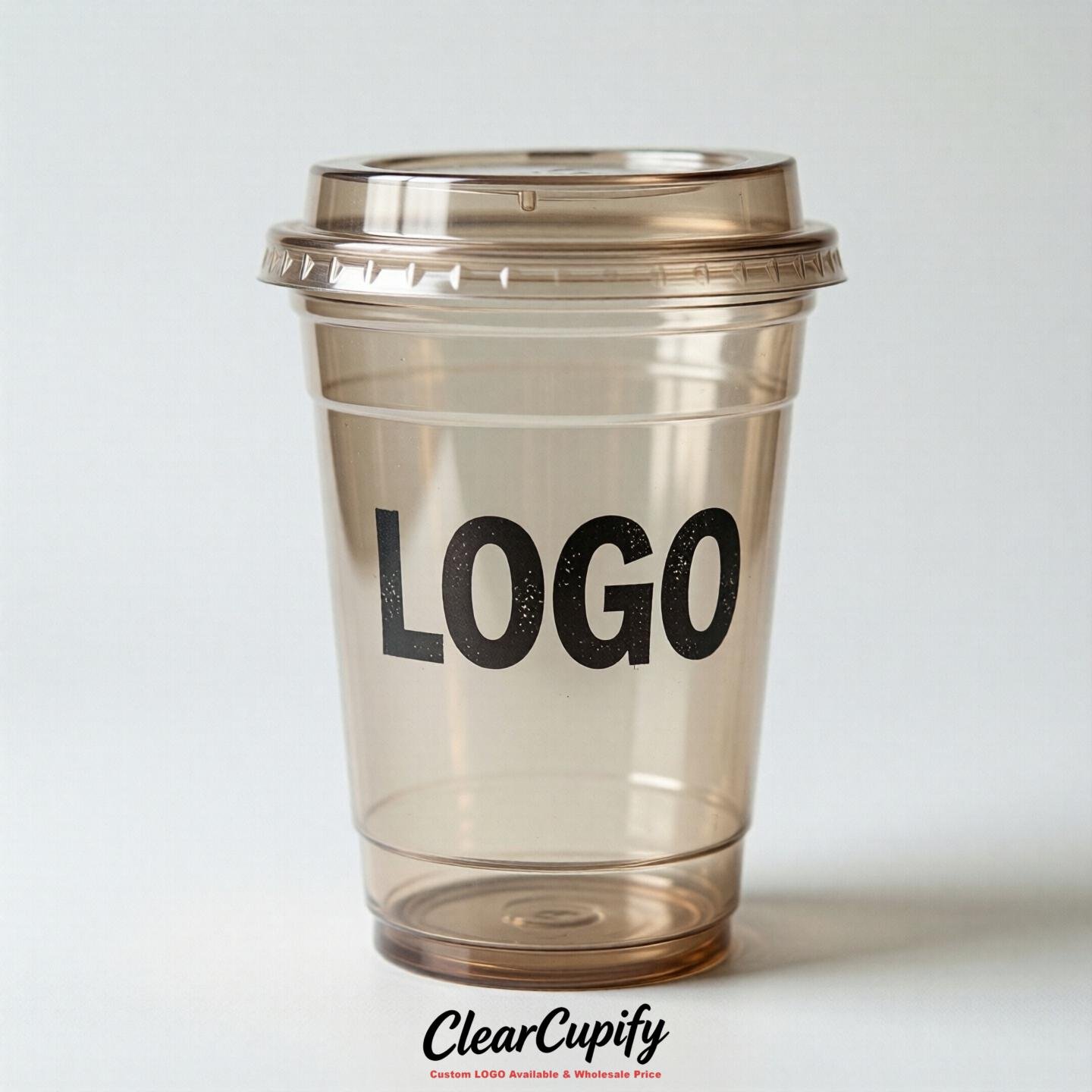 Oatmeal Clear Plastic Cups with Custom Logo 12oz / 16oz / 20oz / 24oz / 32oz