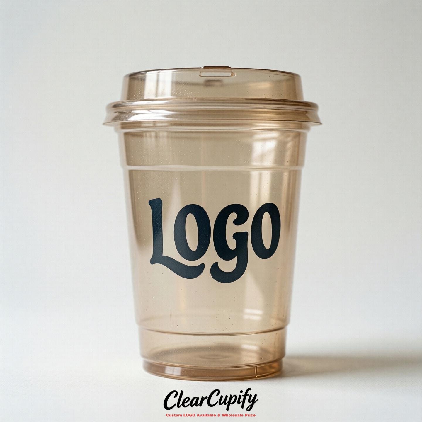 Oatmeal Clear Plastic Cups with Custom Logo 12oz / 16oz / 20oz / 24oz / 32oz
