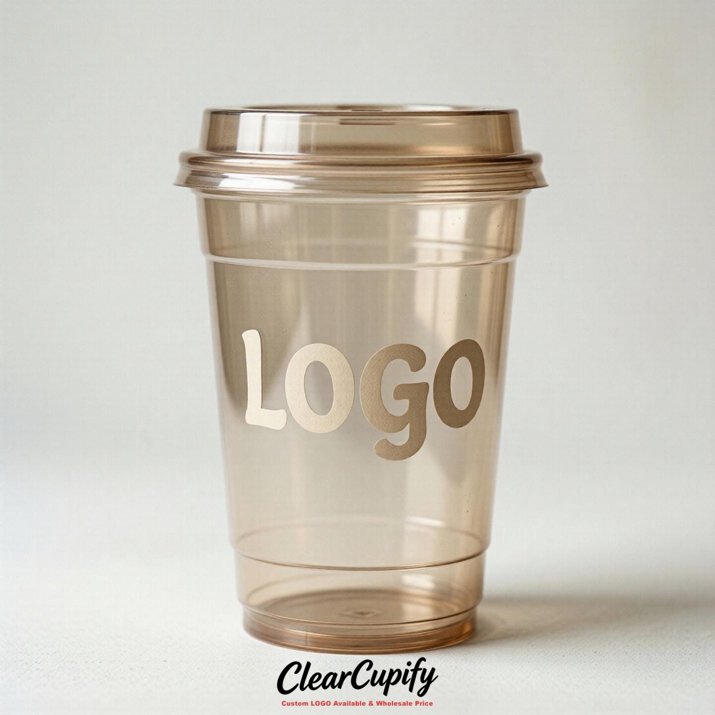 Oatmeal Clear Plastic Cups with Custom Logo 12oz / 16oz / 20oz / 24oz / 32oz