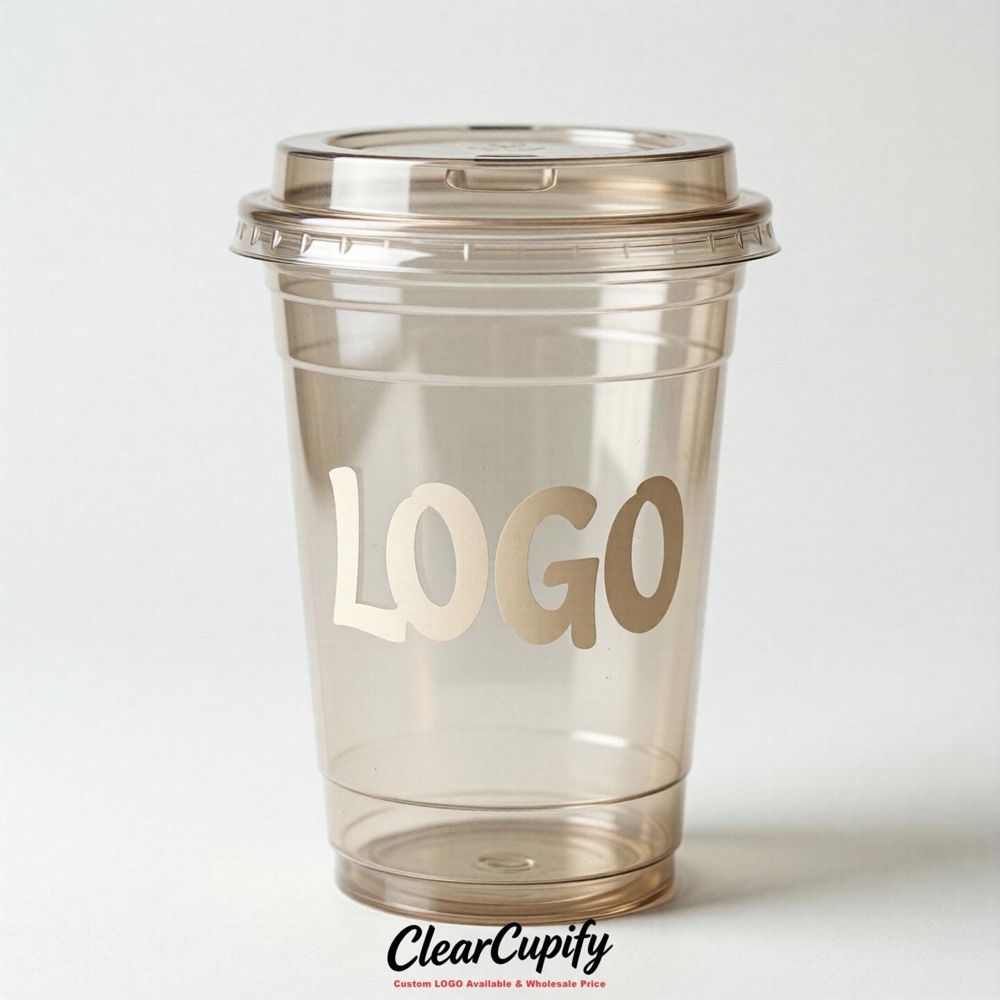 Oatmeal Clear Plastic Cups with Custom Logo 12oz / 16oz / 20oz / 24oz / 32oz