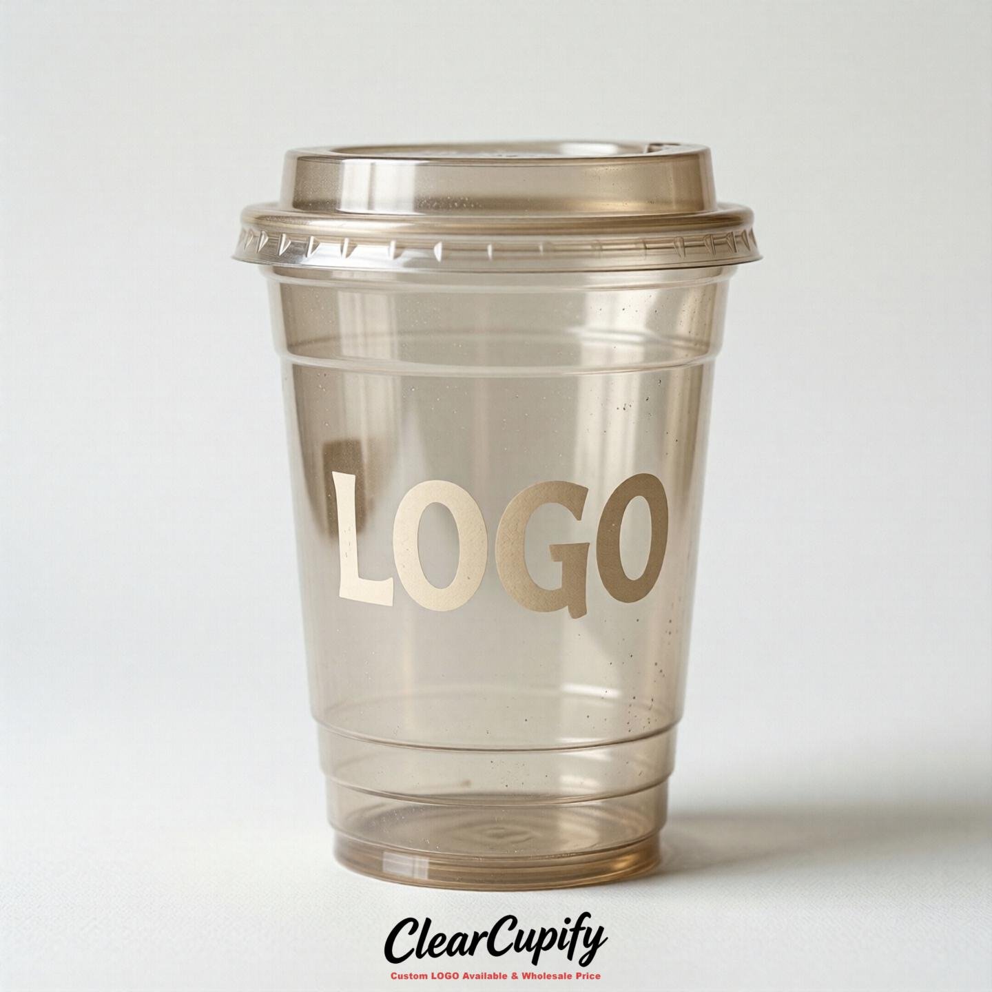 Oatmeal Clear Plastic Cups with Custom Logo 12oz / 16oz / 20oz / 24oz / 32oz