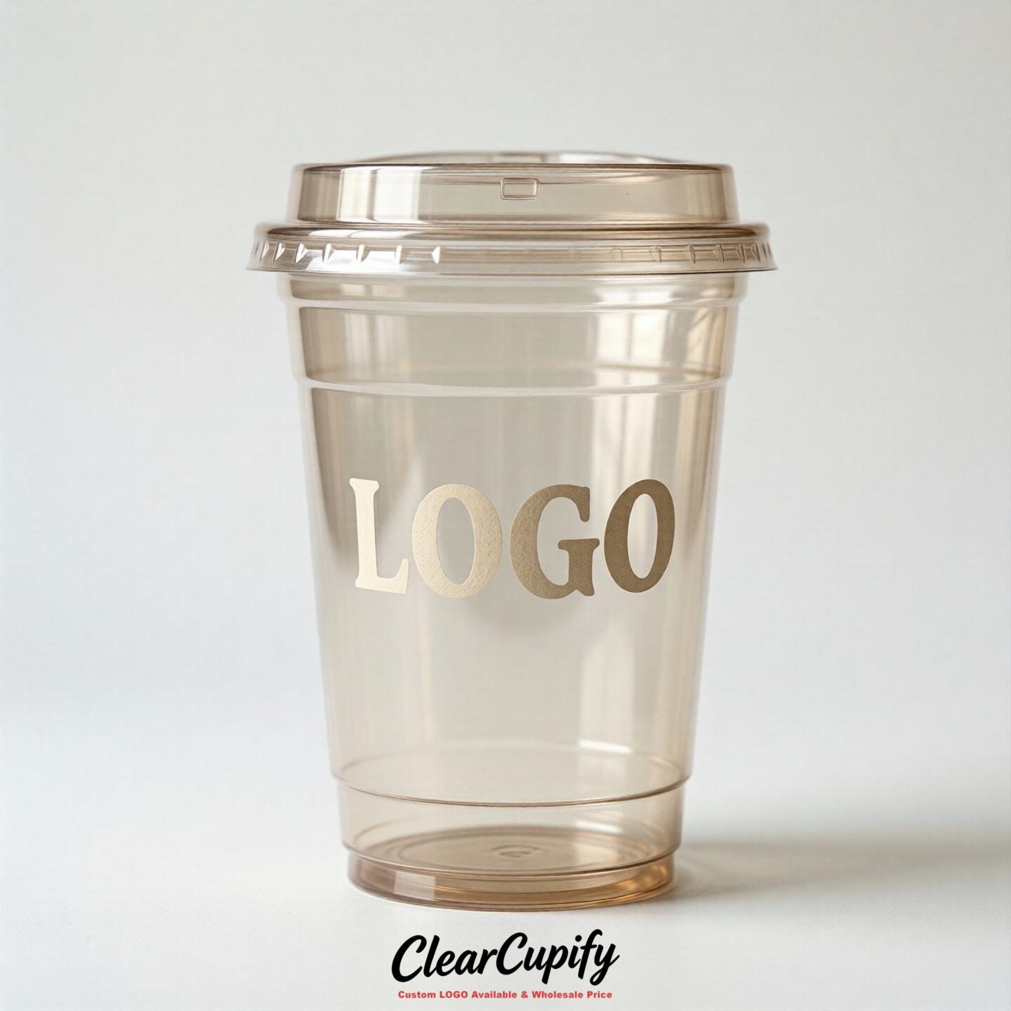Oatmeal Clear Plastic Cups with Custom Logo 12oz / 16oz / 20oz / 24oz / 32oz