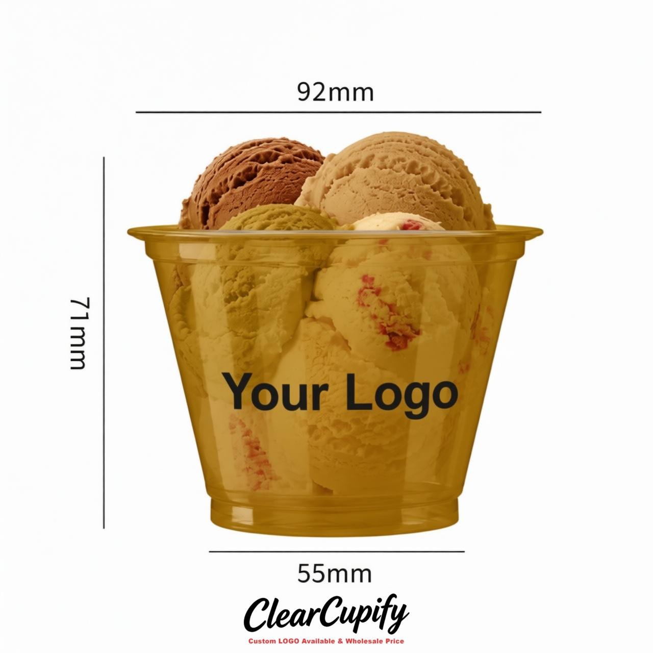Ochre Clear Plastic Ice Cream Cups Wholesale with Custom Logo