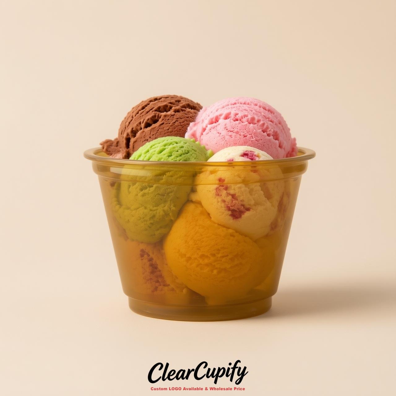 Ochre Clear Plastic Ice Cream Cups Wholesale with Custom Logo